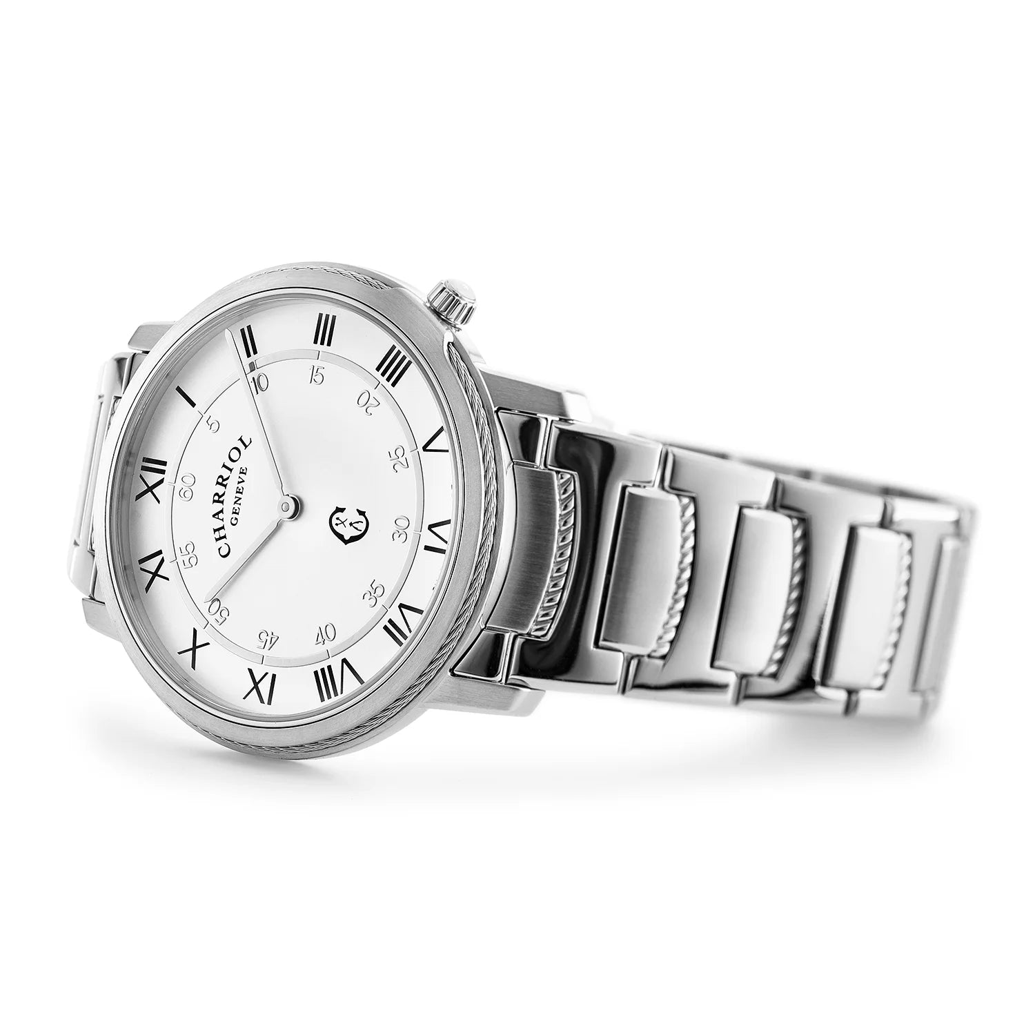 CELTIC® LEGACY, 40MM, QUARTZ CALIBRE, STEEL BEZEL, WHITE WITH ROMAN NUMERALS DIAL, STEEL METAL BRACELET - BLACK FRIDAY - ©2024 Philippe Charriol International Ltd. - Watch