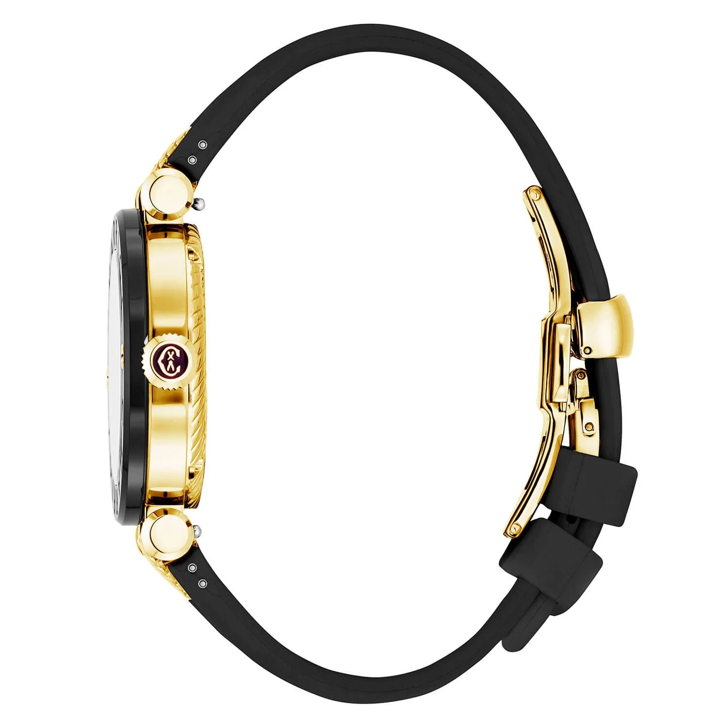 NAVIGATOR CRUISE, 36MM, QUARTZ CALIBRE, BLACK WITH YELLOW ARABIC AND 10 INDEX DIAL, STEEL BLACK PVD WITH 2 YELLOW GOLD PVD SCREWS, BLACK RUBBER INTERCHANGEABLE BRACELET WITH YELLOW GOLD PVD ATTACHED - © 2024 Charriol - Watch