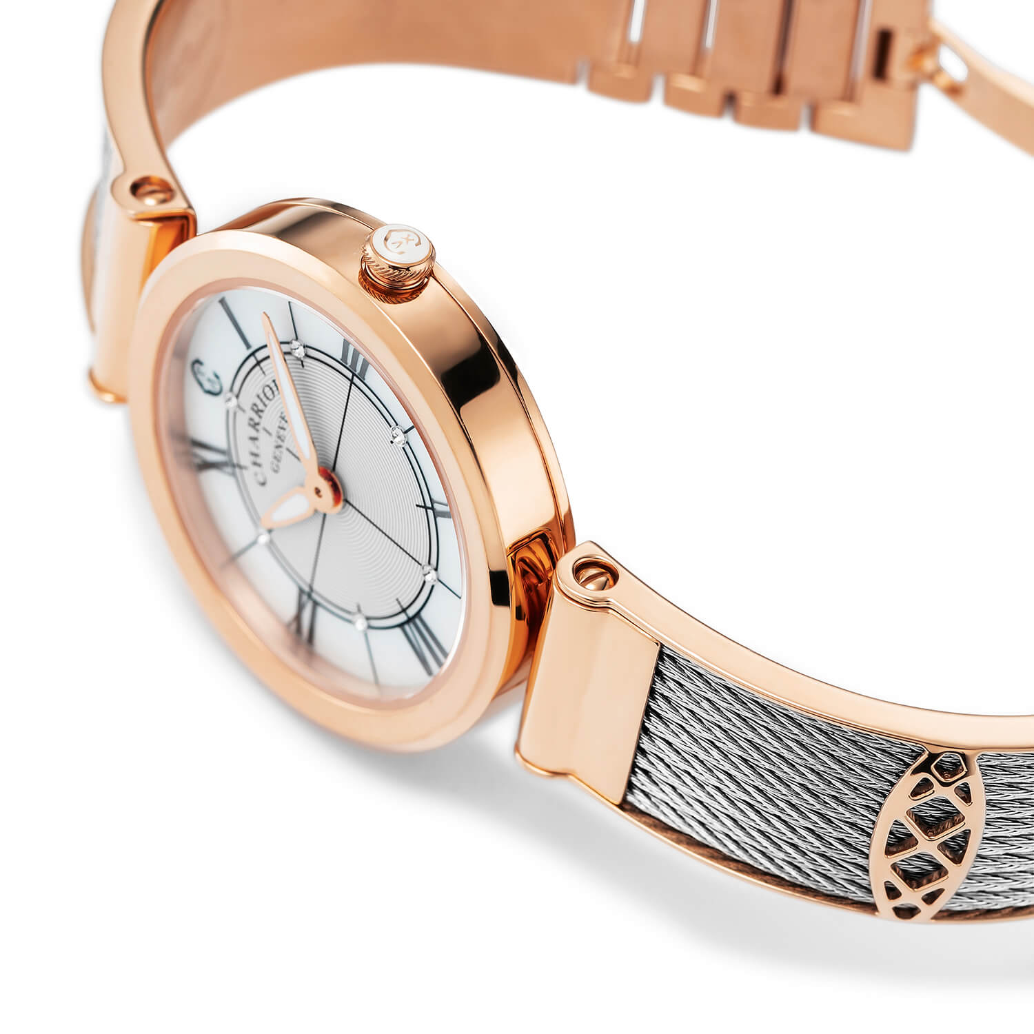 FOREVER, 32MM, KUWARTS KALIBRE, INA-NG-PERLAS DIAL, ROSAS GINTO PVD BEZEL, BAKAL CABLE BRACELET - Charriol Geneve - Panoorin