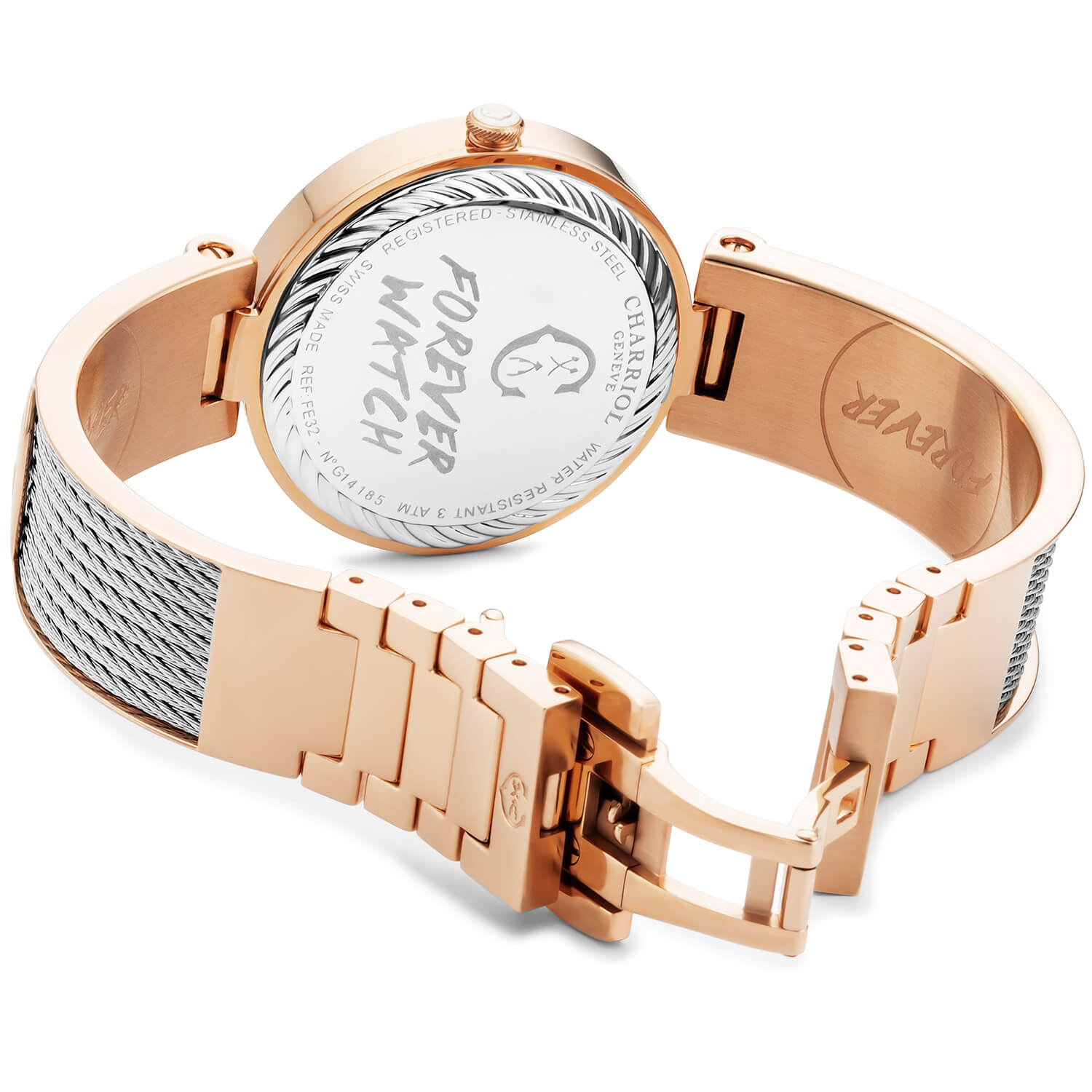 FOREVER, 32MM, KUWARTS KALIBRE, INA-NG-PERLAS DIAL, ROSAS GINTO PVD BEZEL, BAKAL CABLE BRACELET - Charriol Geneve - Panoorin
