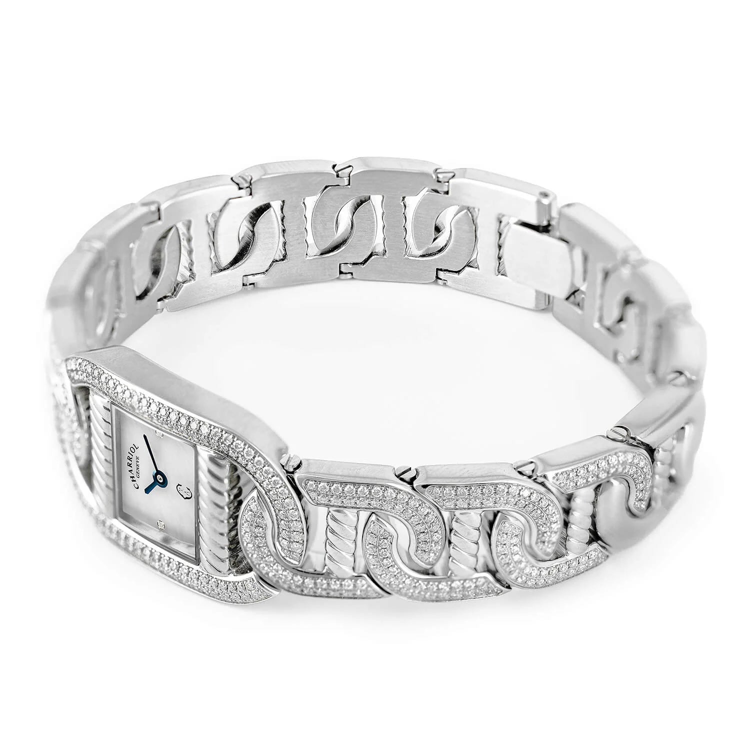 MARINER, 20MM, QUARTZ CALIBRE, STEEL CASE WITH 128 DIAMONDS, 6 STEEL LINKS WITH 336 DIAMONDS, WHITE MOTHER-OF-PEARL WITH 2 DIAMONDS - Charriol - Watch