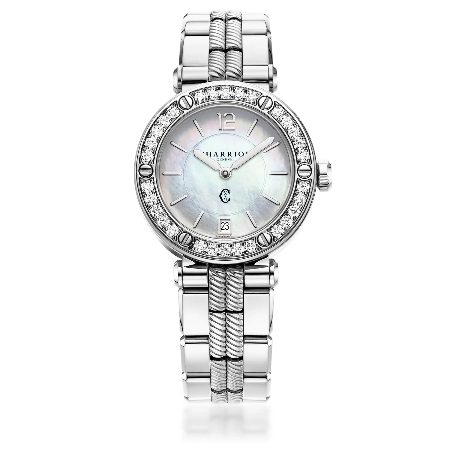 NAVIGATOR CRUISE, 36MM, QUARTZ CALIBRE, MOTHER-OF-PEARL DIAL, 30 DIAMONDS BEZEL, STEEL INTERCHANGEABLE BRACELET - Charriol Geneve - Watch