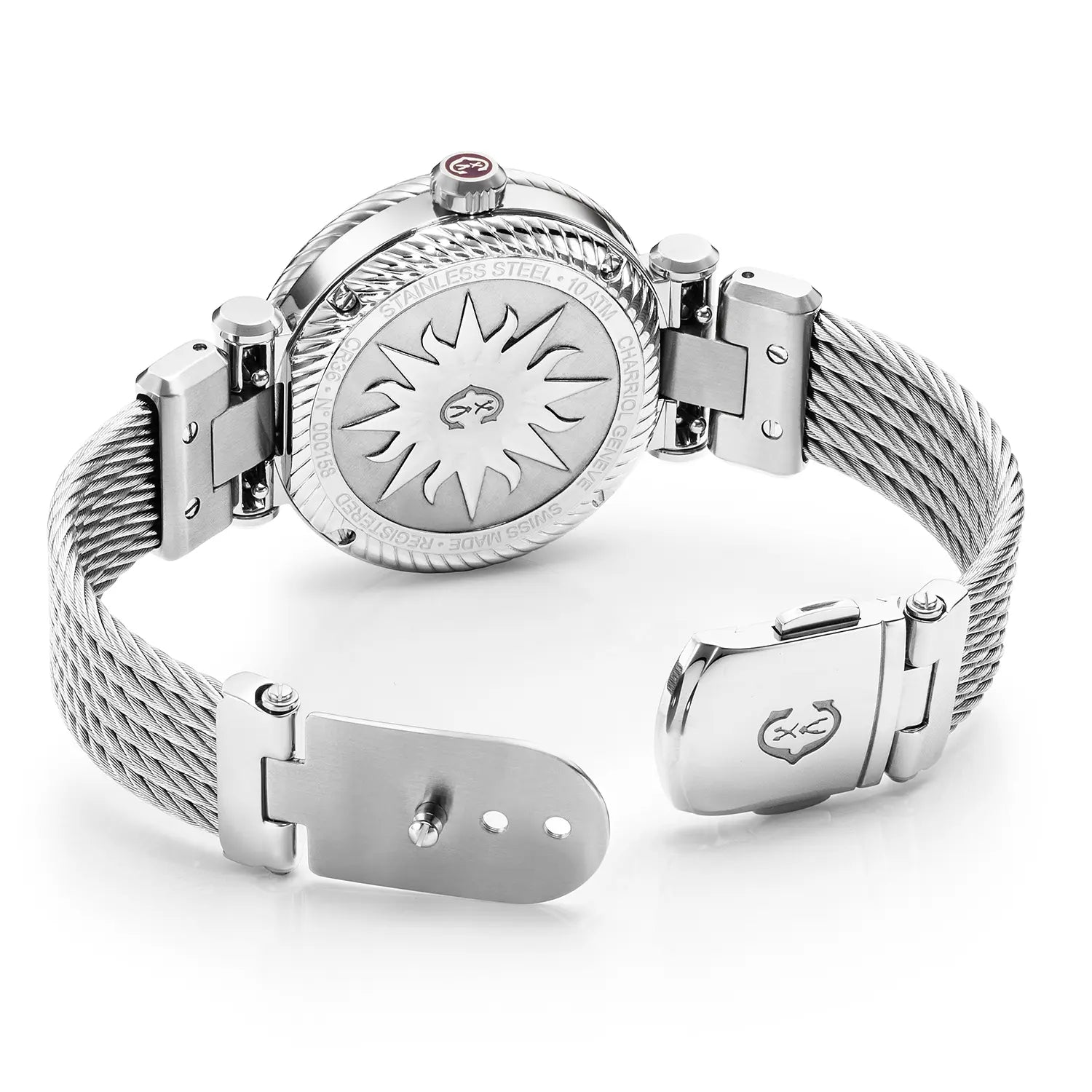 NAVIGATOR CRUISE, 36MM, KUWARTS KALIBRE, INA NG PERLAS NA MAY 10 DIAL DIAMONDS, "CHARRIOL CHARRIOL" BEZEL, STEEL CABLE INTERCHEANGEABLE STRAP - Charriol Geneve - Panoorin