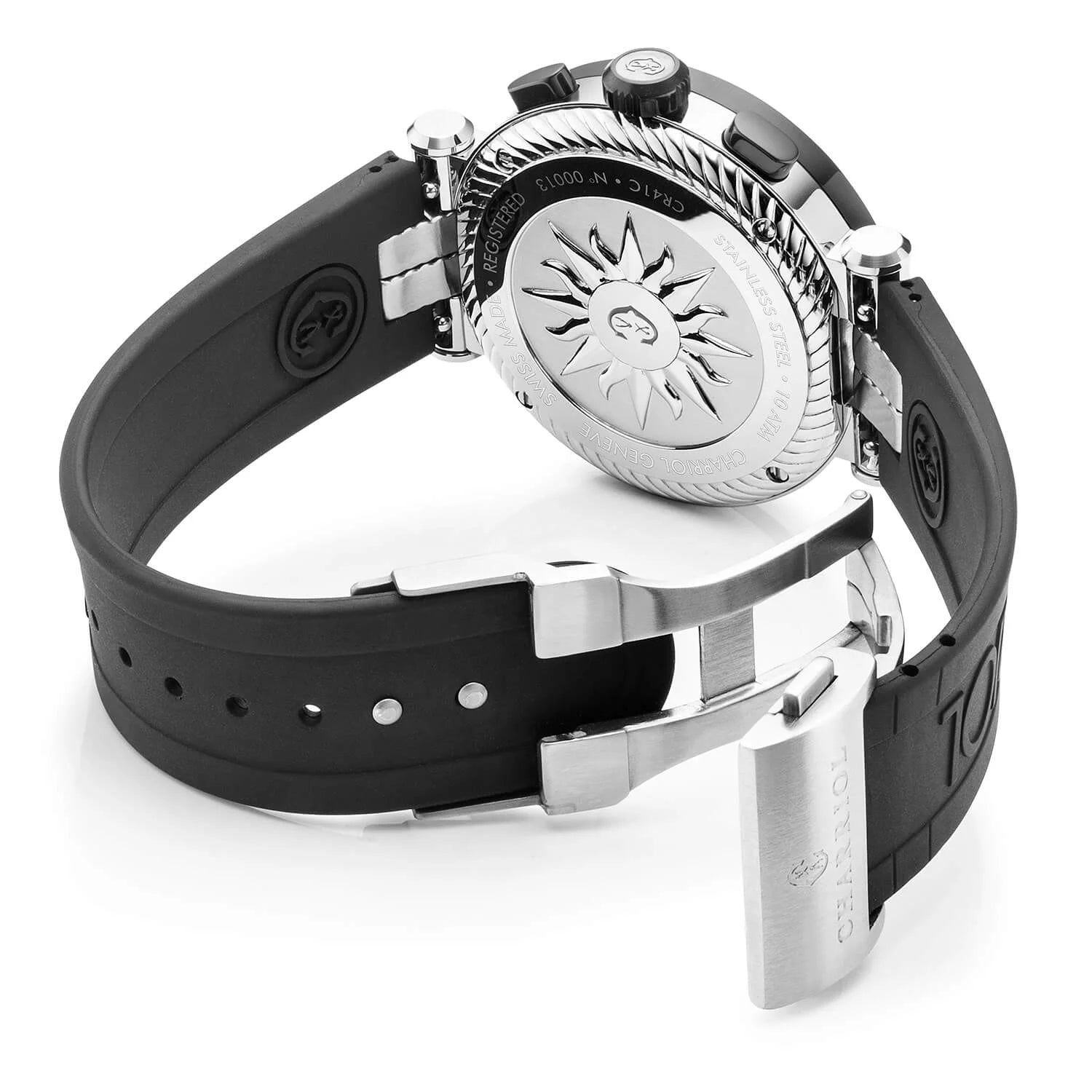 NAVIGATOR CRUISE, 41MM, KUWARTS KRONOGRAPO KALIBRE, ITIM NA MAY PULANG KRUS DIAL, BAKAL ITIM PVD "CHARRIOL CHARRIOL" BEZEL, ITIM NA GOMA MAPAGPAPALIT STRAP BRACELET - © 2024 Charriol - Panoorin