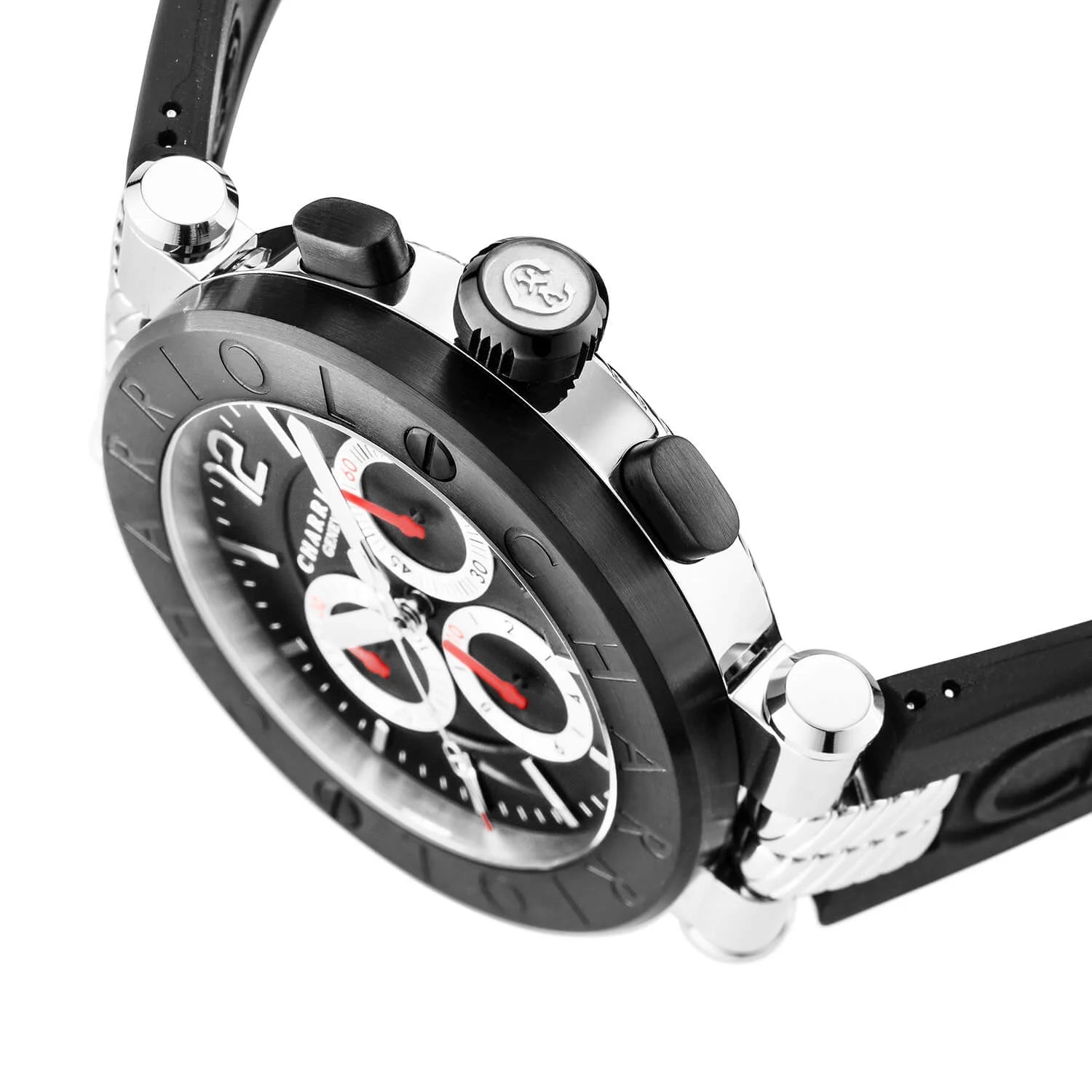 NAVIGATOR CRUISE, 41MM, KUWARTS KRONOGRAPO KALIBRE, ITIM NA MAY PULANG KRUS DIAL, BAKAL ITIM PVD "CHARRIOL CHARRIOL" BEZEL, ITIM NA GOMA MAPAGPAPALIT STRAP BRACELET - © 2024 Charriol - Panoorin