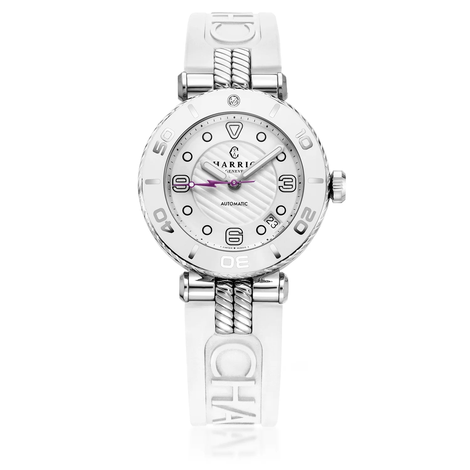 NAVIGATOR SURF, 36MM, AWTOMATIKONG KALIBRE, PUTING DIAL, PUTI BEZEL, PUTING GOMA MAPAGPAPALIT PULSERAS - Charriol Geneve - Panoorin