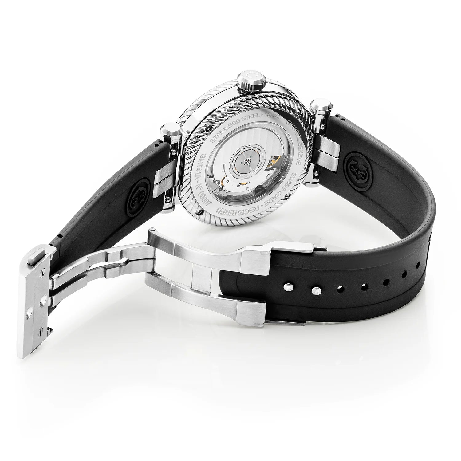 NAVIGATOR SURF GMT, 41MM, AWTOMATIKONG KALIBRE, PUTING DIAL, 6 SCREWS BEZEL, ITIM NA GOMA MAPAGPAPALIT STRAP - Charriol Geneve - Panoorin