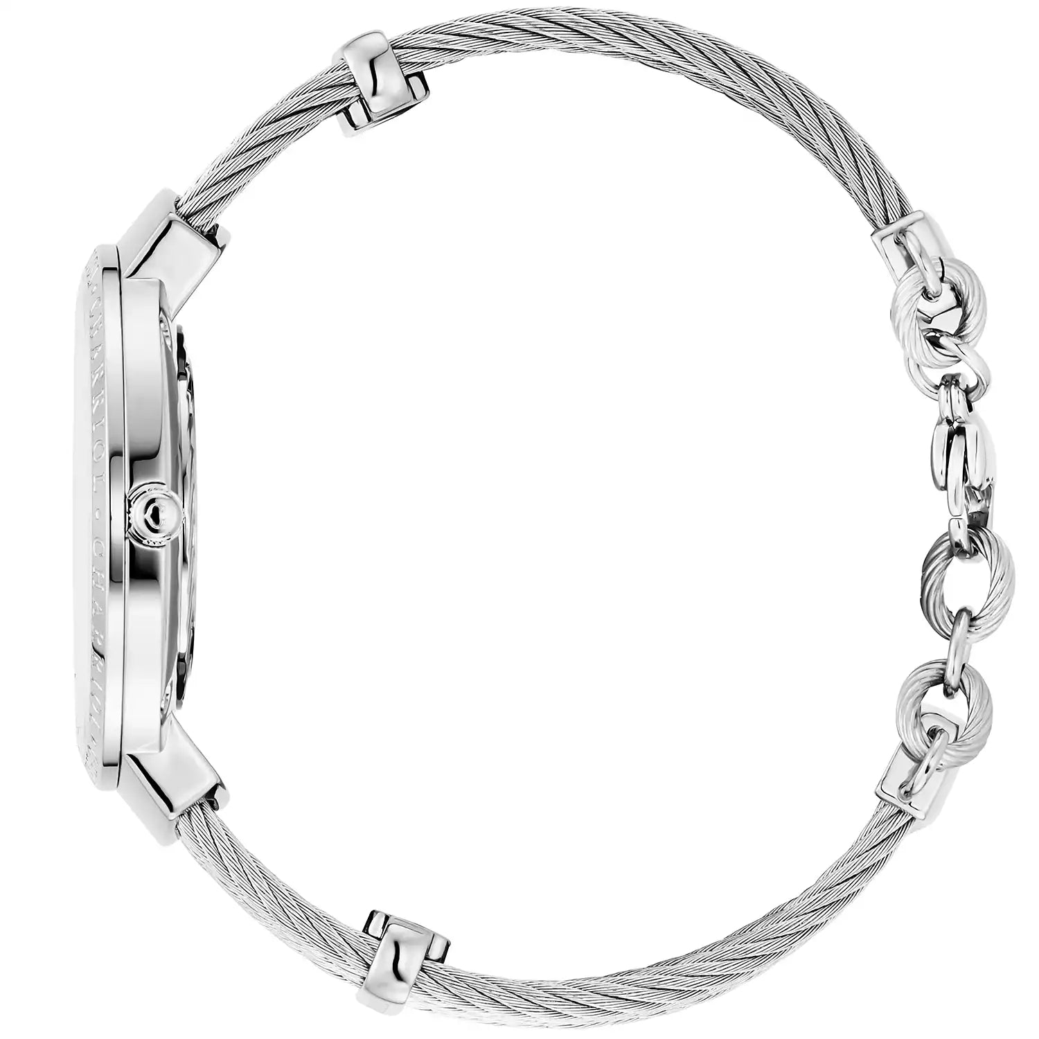 SLIM, 34MM, QUARTZ CALIBRE, INA NG PERLAS DIAL, "CHARRIOL CHARRIOL" BEZEL, STEEL CABLE BRACELET - Charriol Geneve - Panoorin
