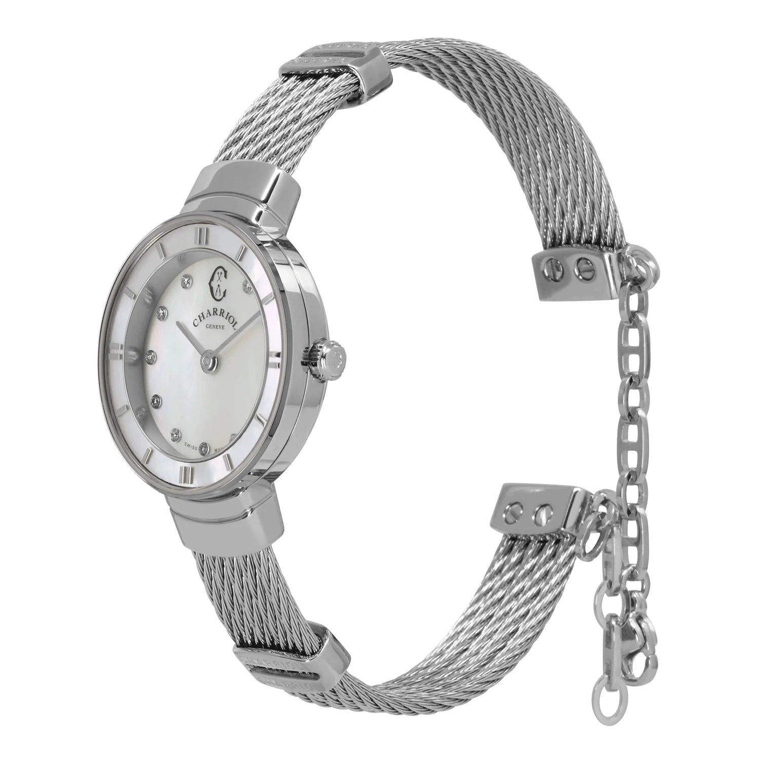 ST TROPEZ, 25MM, KUWARTS KALIBRE, INA-NG PERLAS NA MAY 11 DIAMONDS DIAL, INA-NG PERLAS BEZEL, BAKAL CABLE BRACELET - Charriol Geneve - Panoorin