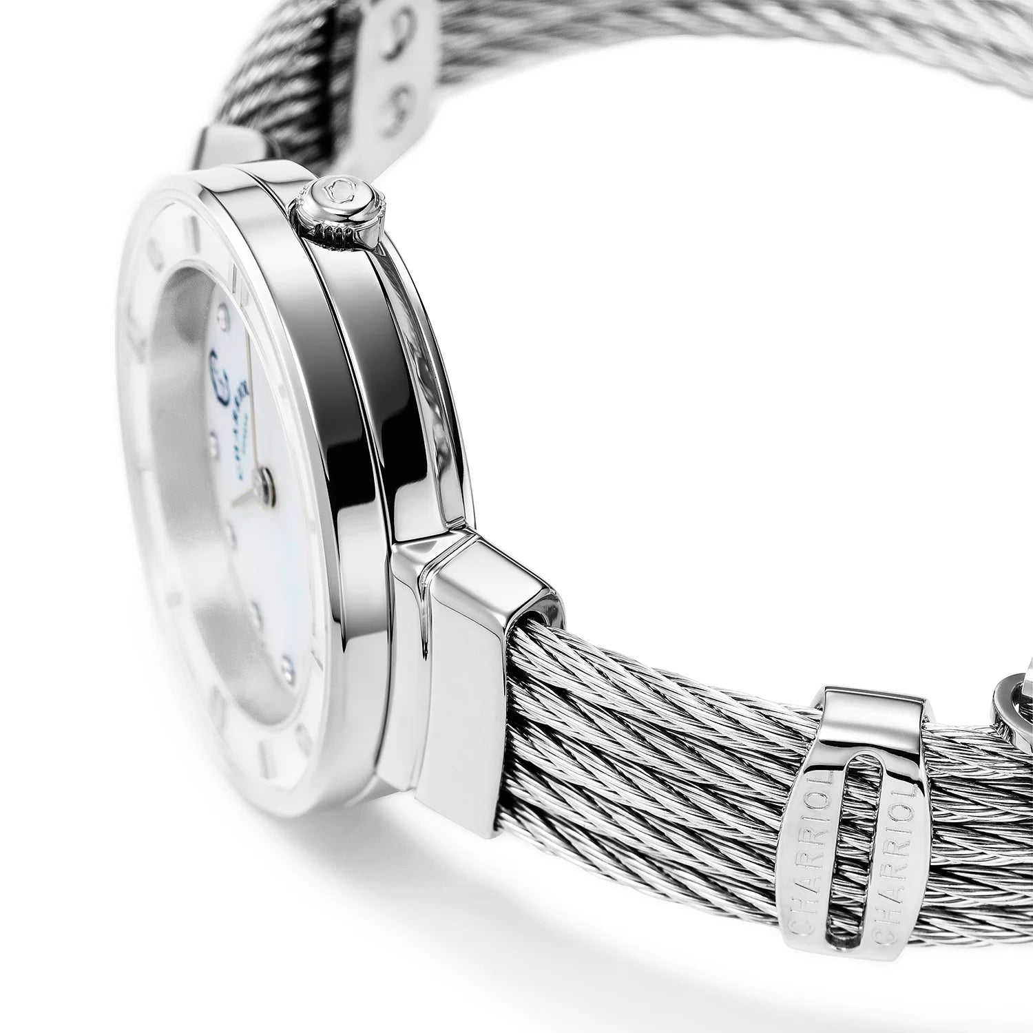 ST TROPEZ, 25MM, KUWARTS KALIBRE, INA-NG PERLAS NA MAY 11 DIAMONDS DIAL, INA-NG PERLAS BEZEL, BAKAL CABLE BRACELET - Charriol Geneve - Panoorin