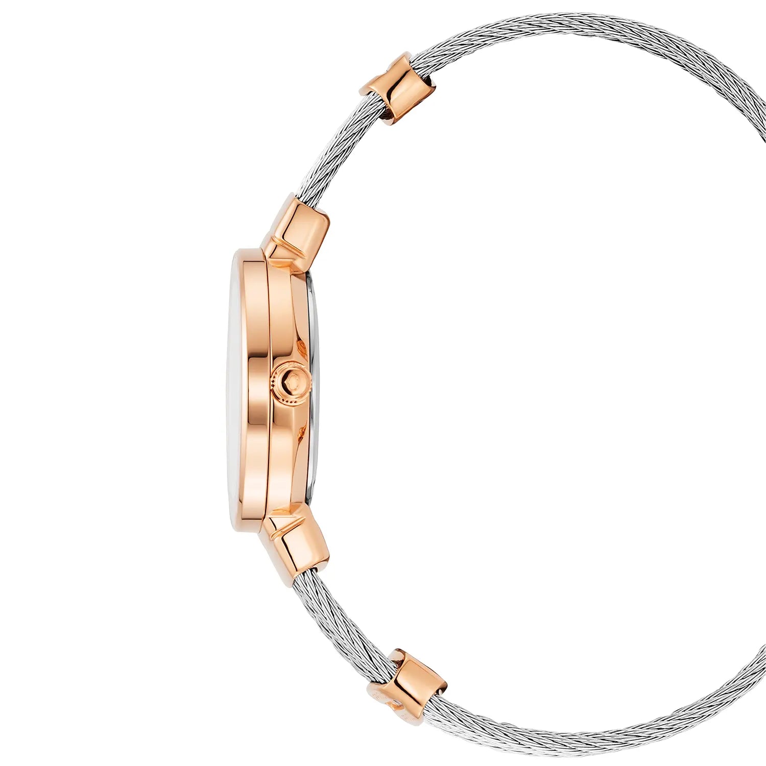 ST TROPEZ, 25MM, KUWARTS KALIBRE, INA-NG-PERLAS NA MAY 11 DIAMONDS DIAL, ROSAS GINTO PVD BEZEL, BAKAL CABLE BRACELET - Charriol Geneve - Panoorin