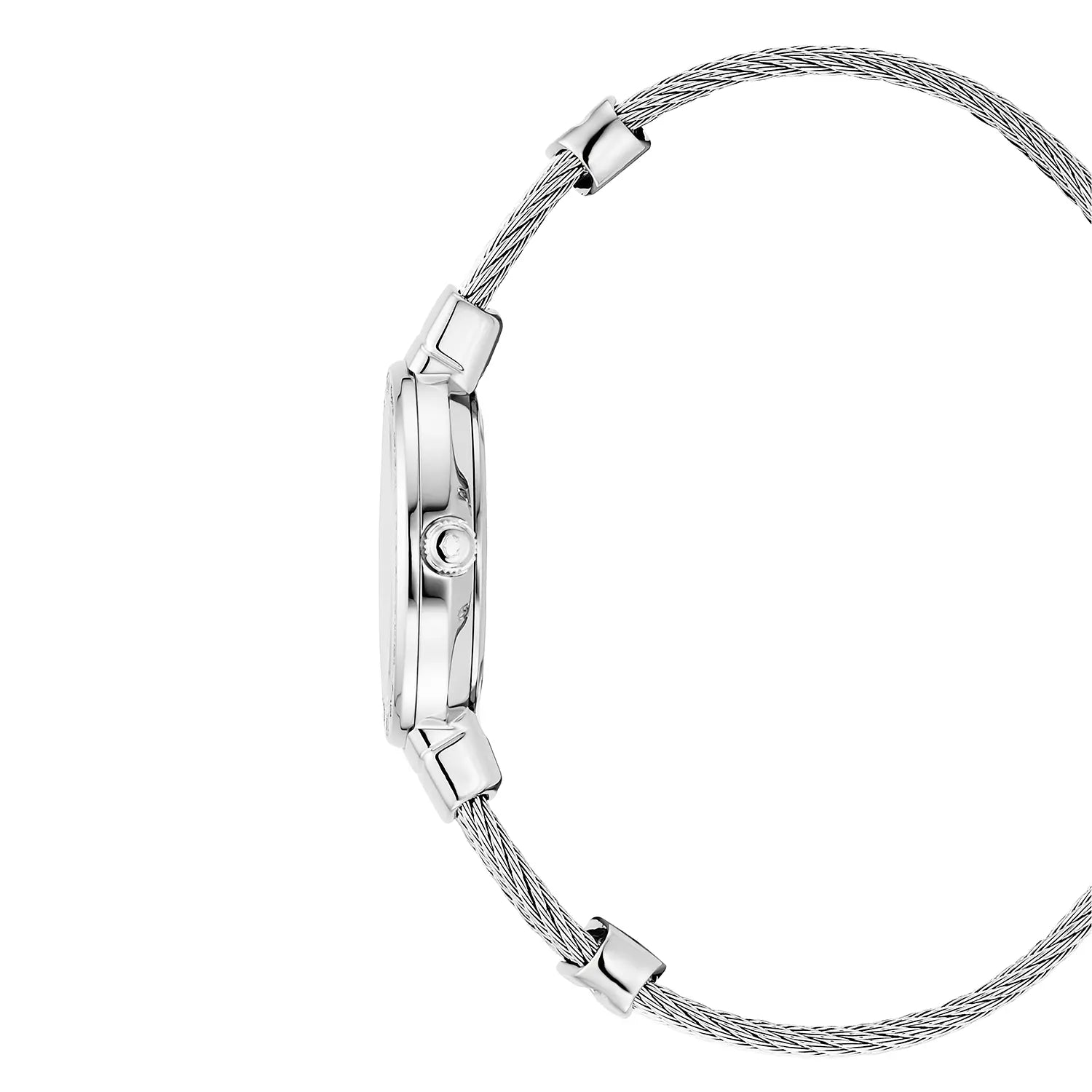 ST TROPEZ, 25MM, QUARTZ CALIBRE, WHITE MOTHER-OF-PEARL WITH ROMAN NUMERALS DIAL, STEEL WITH 36 DIAMONDS BEZEL, STEEL CABLE BRACELET - Charriol Geneve - Watch