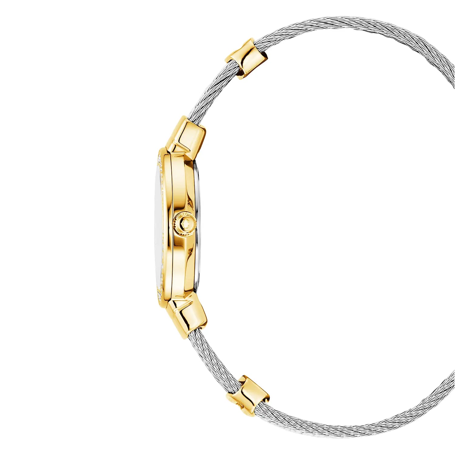 ST TROPEZ, 25MM, QUARTZ CALIBRE, WHITE MOTHER-OF-PEARL WITH ROMAN NUMERALS DIAL, YELLOW GOLD PVD WITH 104 DIAMONDS BEZEL, STEEL CABLE BRACELET - Charriol Geneve - Watch