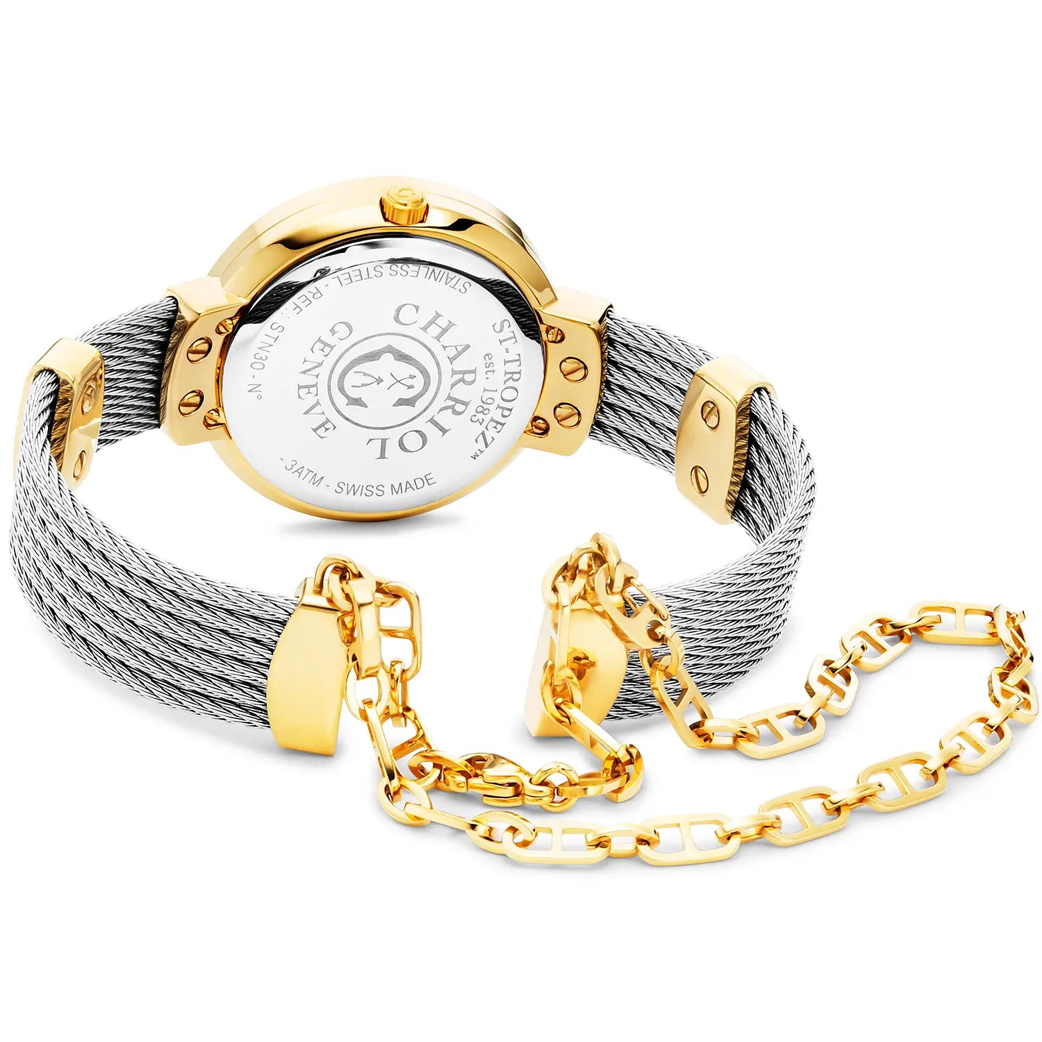 ST TROPEZ, 30MM, QUARTZ CALIBRE, INA NG PERLAS DIAL, "CHARRIOL CHARRIOL" BEZEL, STEEL CABLE BRACELET - Charriol Geneve - Panoorin