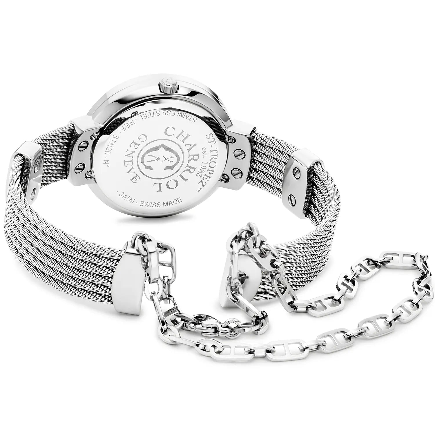 ST TROPEZ, 30MM, QUARTZ CALIBRE, INA NG PERLAS DIAL, "CHARRIOL CHARRIOL" BEZEL, STEEL CABLE BRACELET - Charriol Geneve - Panoorin