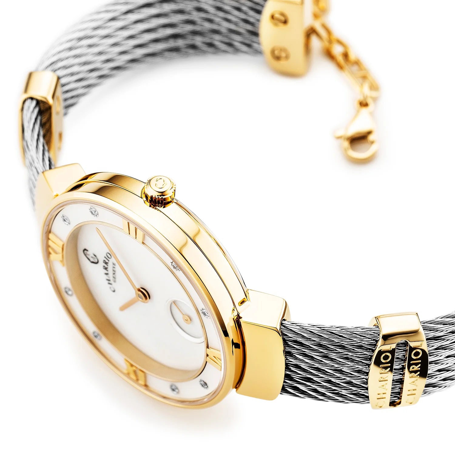 ST TROPEZ, 30MM, KUWARTS KALIBRE, INA-NG-PERLAS DIAL, INA-NG-PERLAS NA MAY 8 DIAMONDS BEZEL, BAKAL CABLE BRACELET - Charriol Geneve - Panoorin