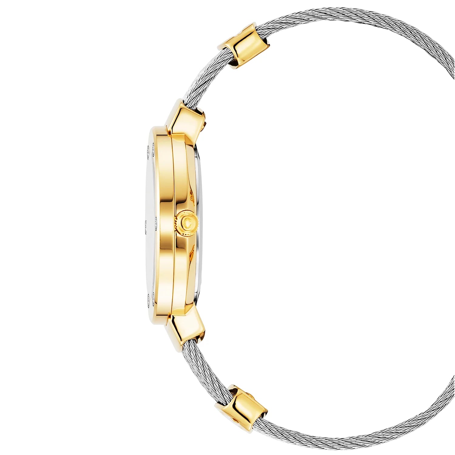 ST TROPEZ, 30MM, QUARTZ CALIBRE, MOTHER-OF-PEARL DIAL, YELLOW GOLD PVD WITH 6 DIAMONDS BEZEL, STEEL CABLE BRACELET - Charriol Geneve - Watch