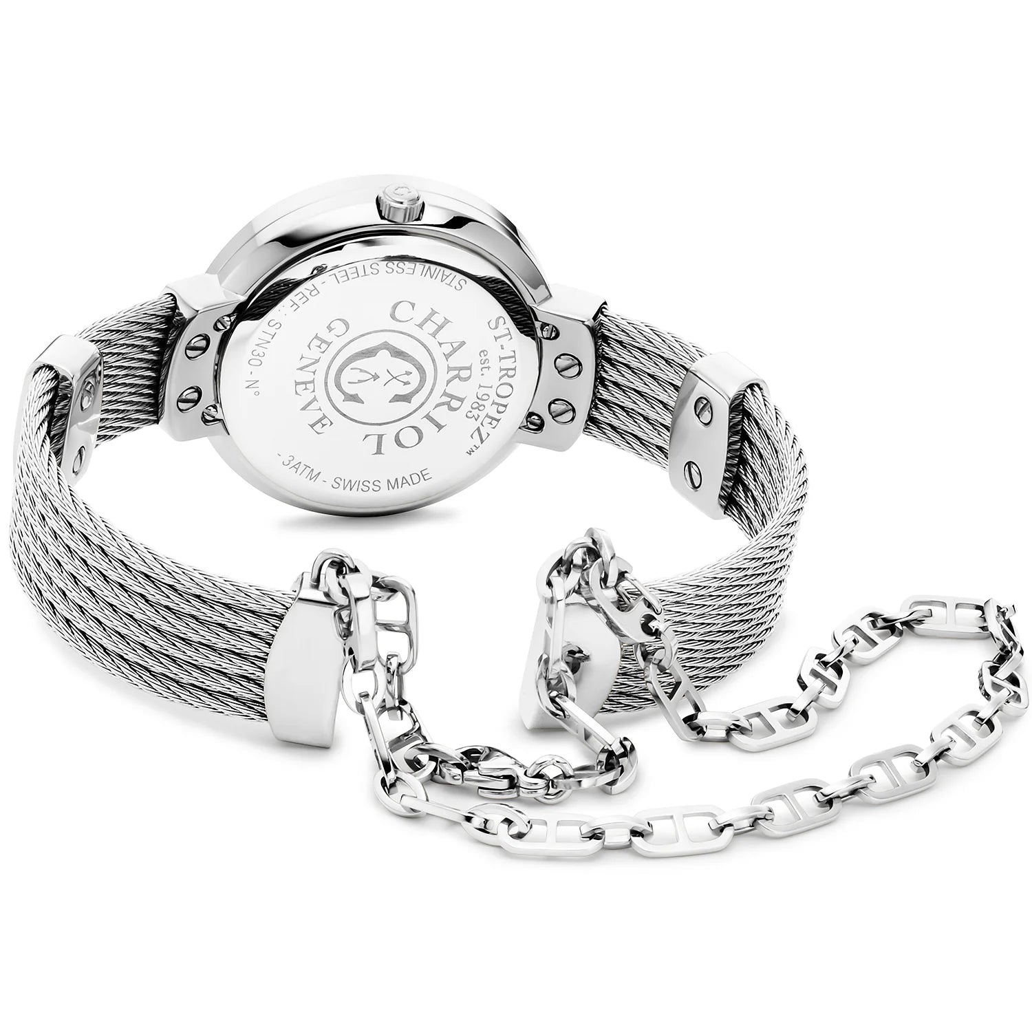 ST TROPEZ, 30MM, KUWARTS KALIBRE, INA NG PERLAS NA MAY 10 DIAMONDS DIAL, "CHARRIOL CHARRIOL" BEZEL, STEEL CABLE BRACELET - Charriol Geneve - Panoorin