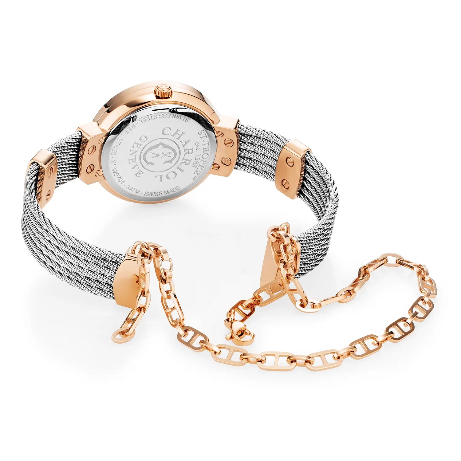 ST TROPEZ, 30MM, KUWARTS KALIBRE, INA-NG-PERLAS NA MAY 10 DIAMONDS DIAL, INA-NG PERLAS BEZEL, BAKAL CABLE PULSERAS - Charriol Geneve - Panoorin