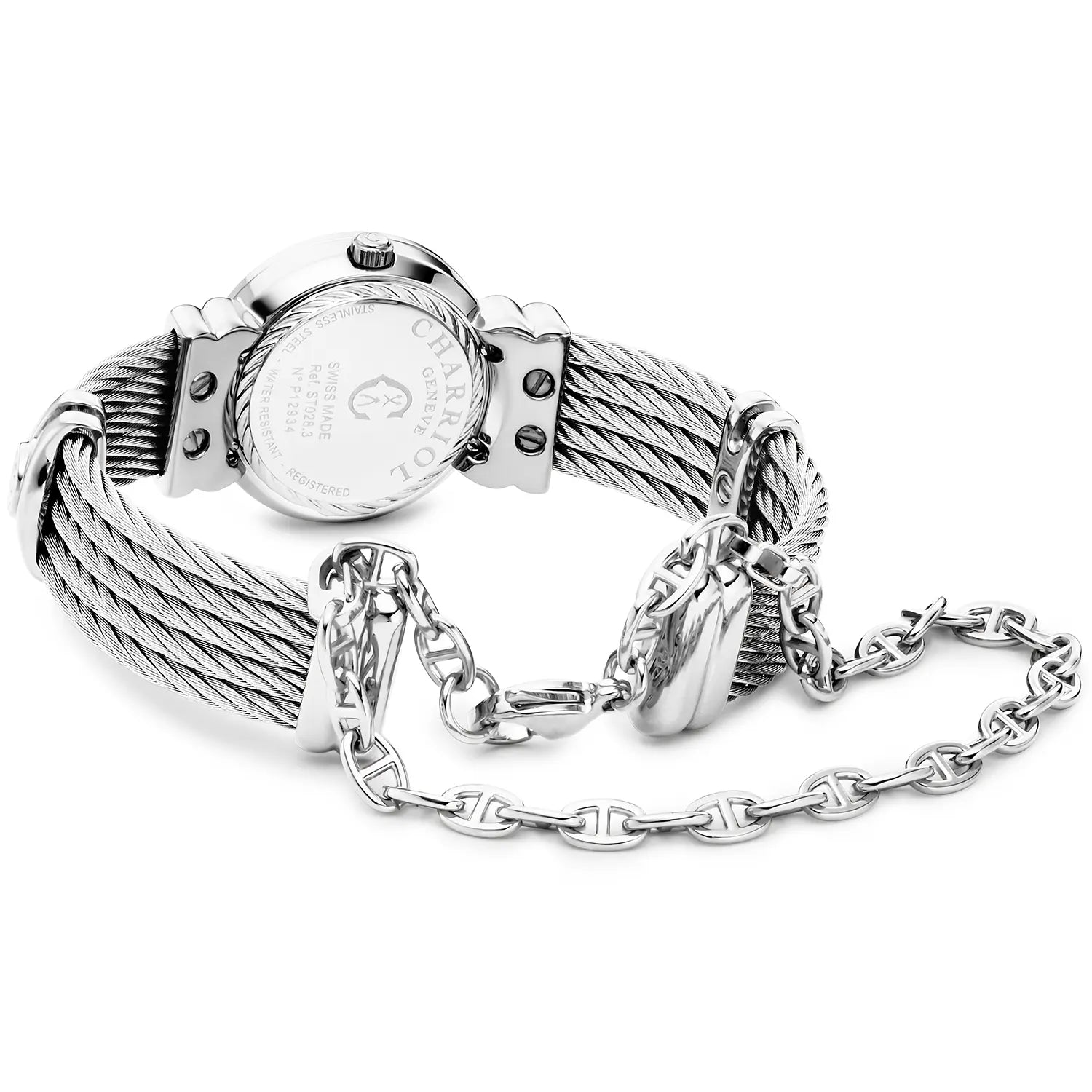 St Tropez Icon 24.5mm Watch Hindi kinakalawang na asero, Steel Cable, 8 Diamonds Bezel at White MOP Dial - Charriol Geneve - Panoorin