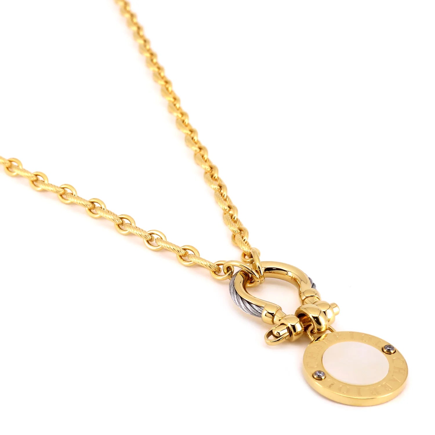 Steel_Yellow Gold na may 2 Zirconias_50cm hanggang 55cm