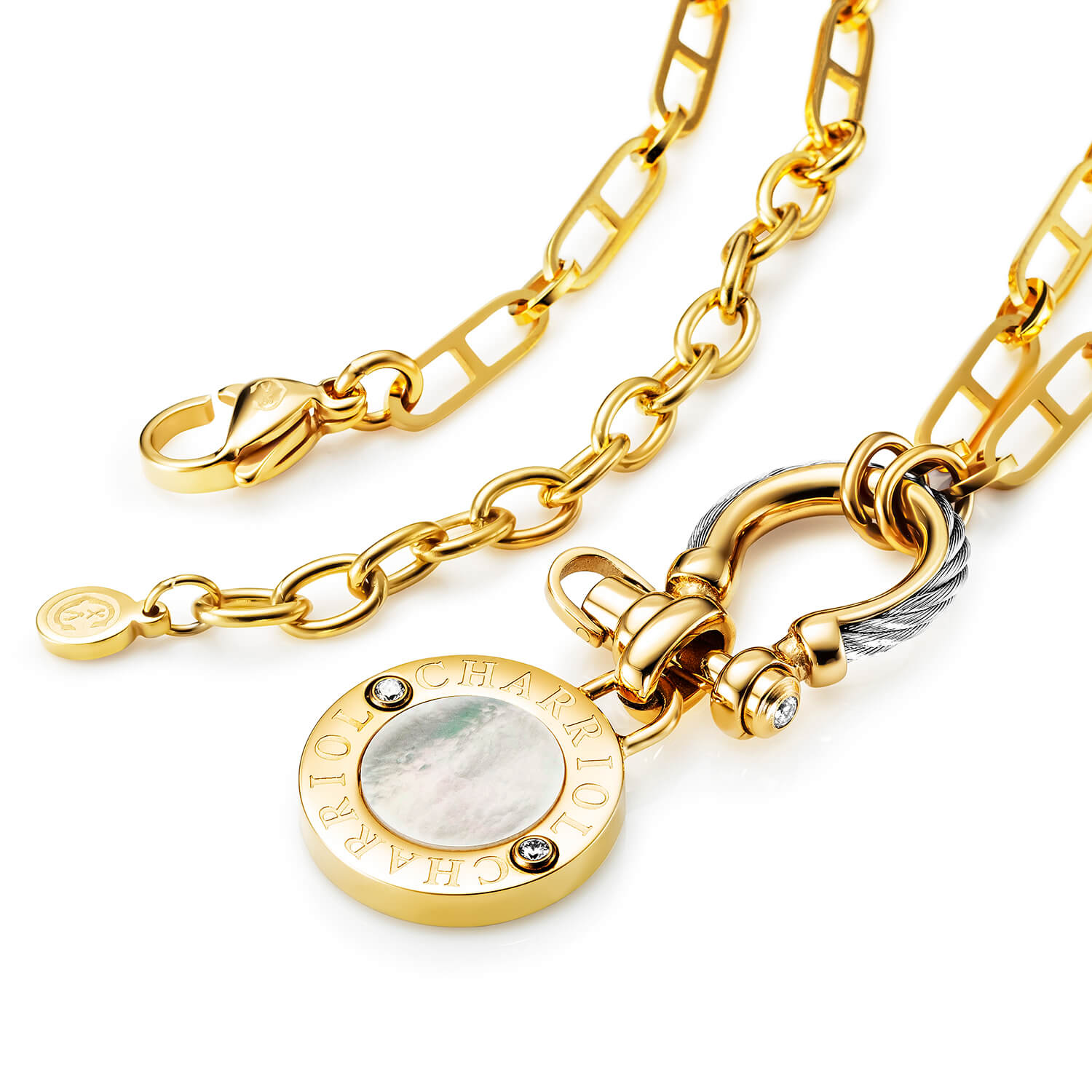 Steel_Yellow Gold na may 2 Zirconias_40cm hanggang 45cm