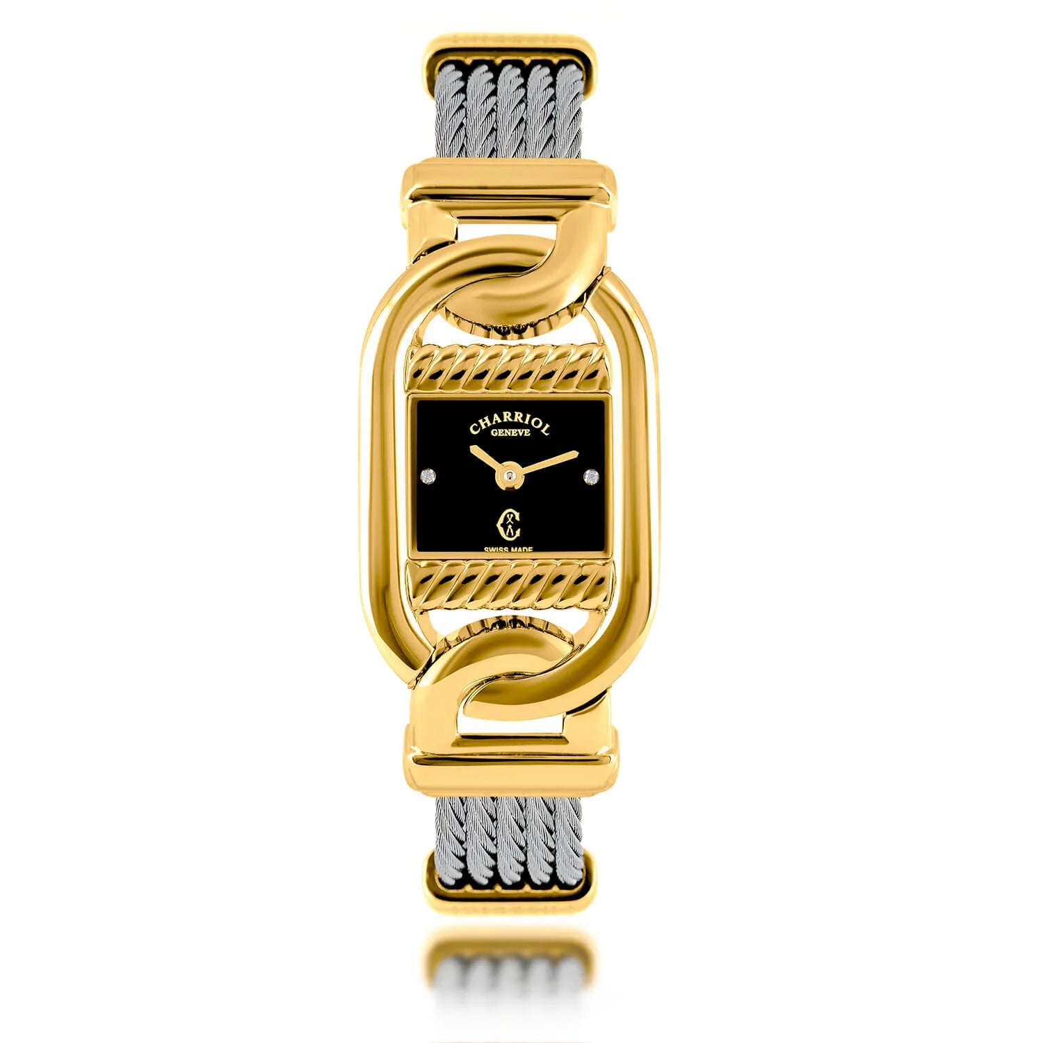 MARINER, 20MM, QUARTZ CALIBRE, STEEL YELLOW GOLD PVD CASE, BLACK MOTHER-OF-PEARL WITH 2 DIAMONDS DIAL, STEEL CABLE BRACELET - Charriol - Watch