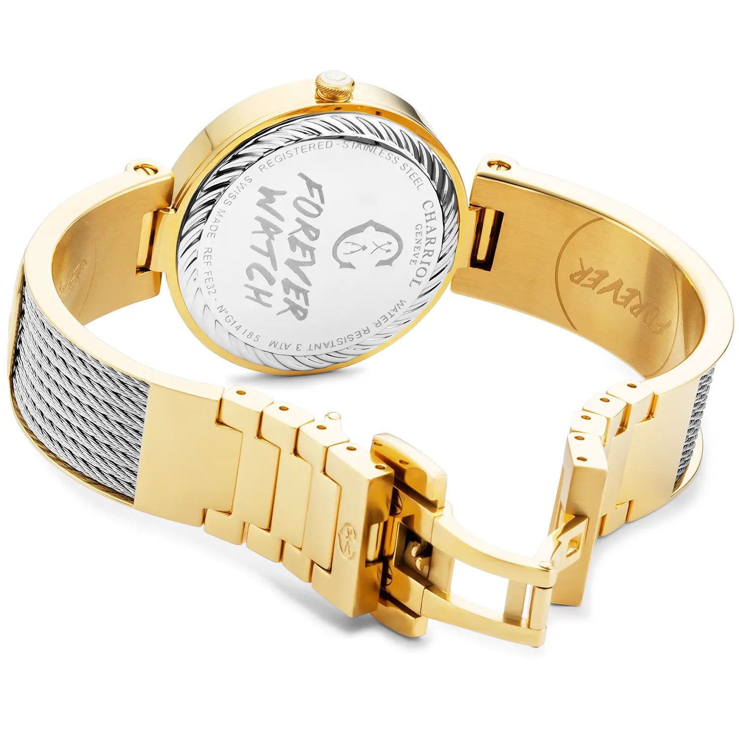 FOREVER, 32MM, KUWARTS KALIBRE, INA-NG-PERLAS DIAL, DILAW NA GINTO PVD BEZEL, BAKAL CABLE BRACELET - Charriol Geneve - Panoorin