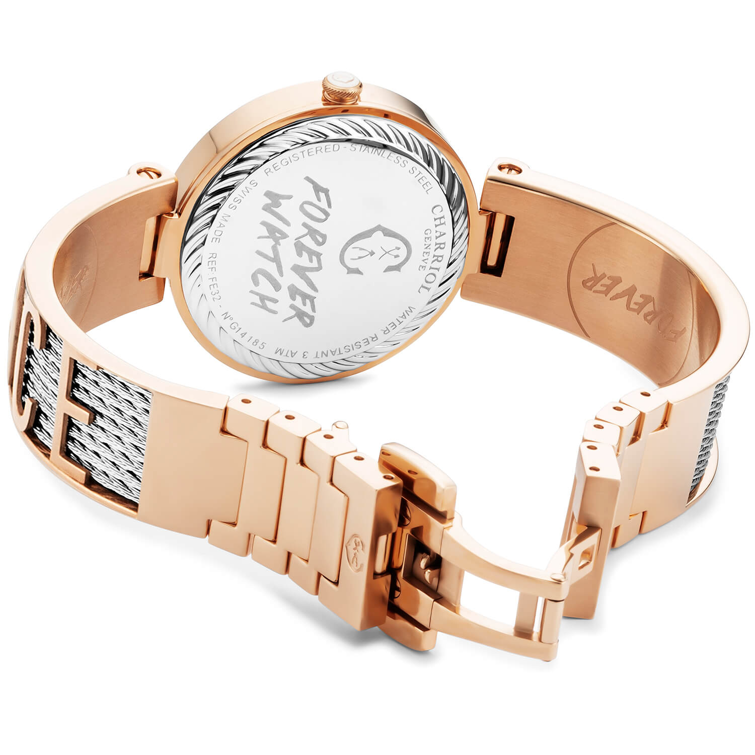 FOREVER IYONG, 32MM, KUWARTS KALIBRE, INA-NG-PERLAS NA MAY 12 DIAMONDS DIAL, ROSAS GINTO PVD BEZEL, BAKAL CABLE PULSERAS - Charriol Geneve - Panoorin