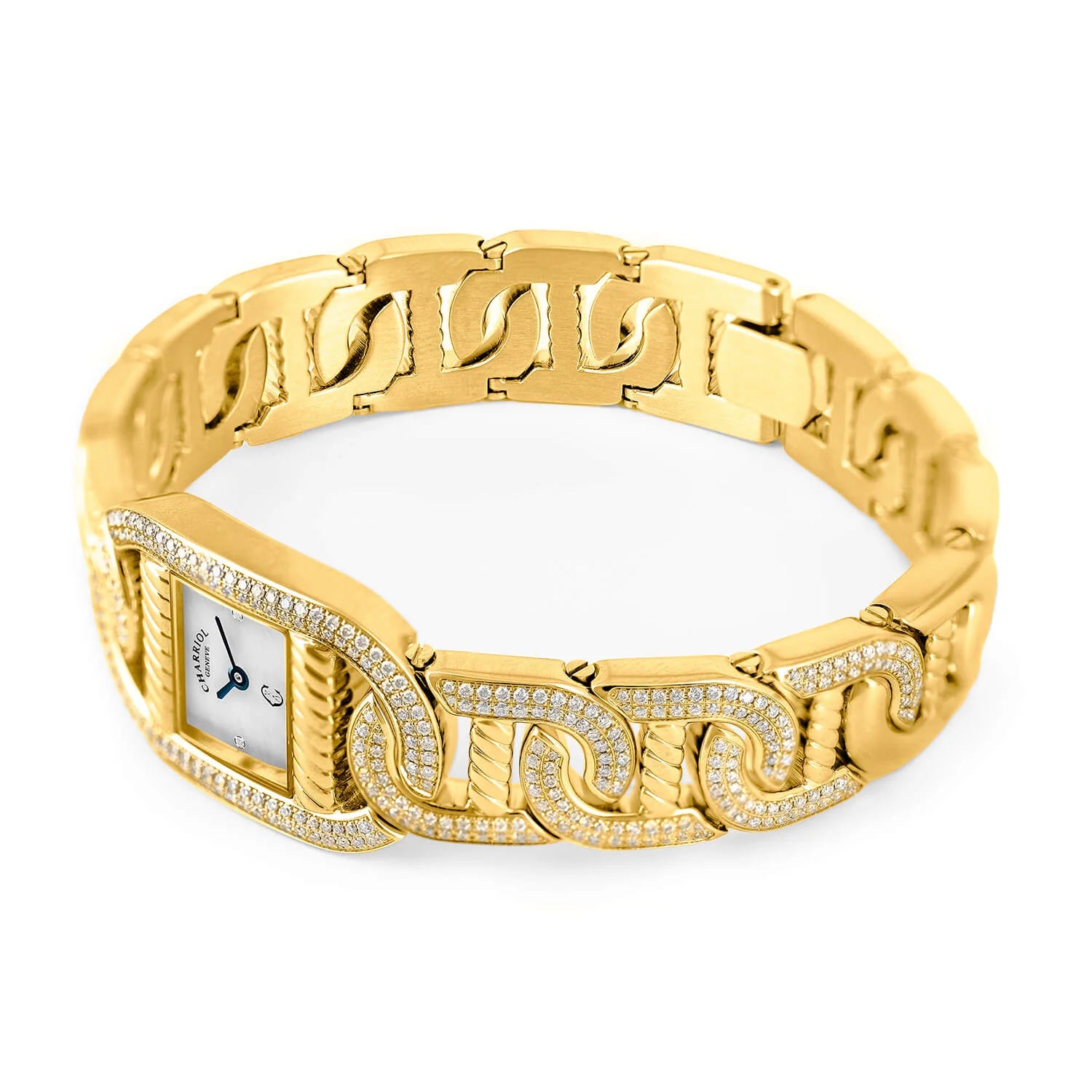 MARINER, 20MM, QUARTZ CALIBRE, YELLOW GOLD PLATED CASE WITH 128 DIAMONDS, 6 YELLOW GOLD PLATED LINKS WITH 336 DIAMONDS, WHITE MOTHER-OF-PEARL WITH 2 DIAMONDS - Charriol -  Watch
