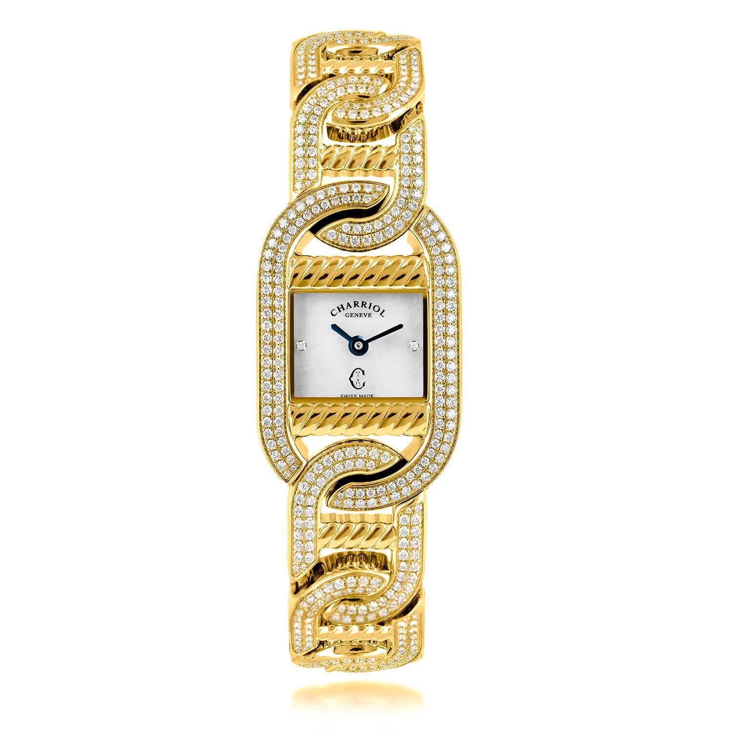 MARINER, 20MM, QUARTZ CALIBRE, YELLOW GOLD PLATED CASE WITH 128 DIAMONDS, 6 YELLOW GOLD PLATED LINKS WITH 336 DIAMONDS, WHITE MOTHER-OF-PEARL WITH 2 DIAMONDS - Charriol -  Watch