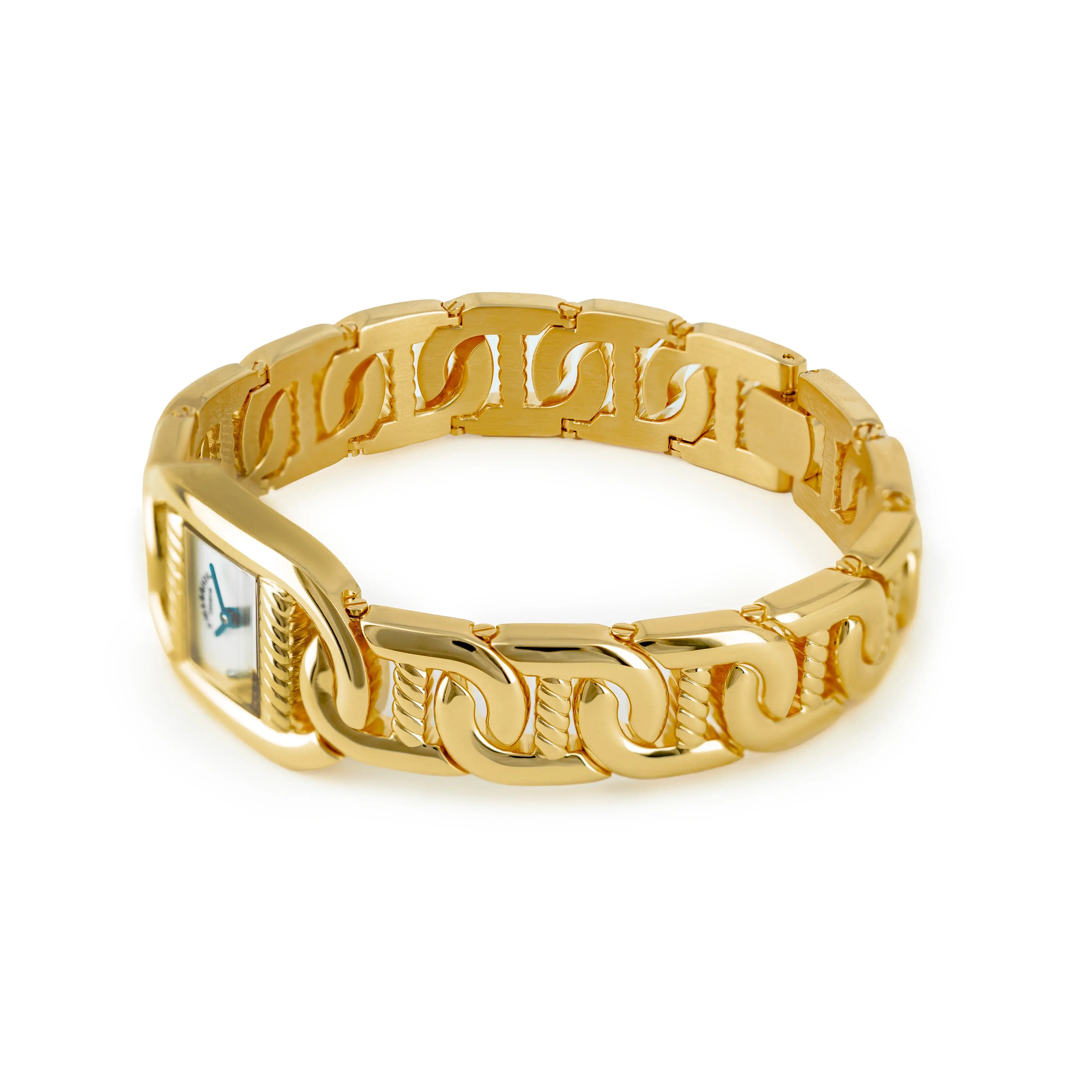 MARINER, 20MM, QUARTZ CALIBRE, YELLOW GOLD PLATED CASE, WHITE MOTHER-OF-PEARL WITH 2 DIAMONDS DIAL, YELLOW GOLD PLATED LINKS BRACELET - ©2025 Philippe Charriol International Ltd. -  Watch