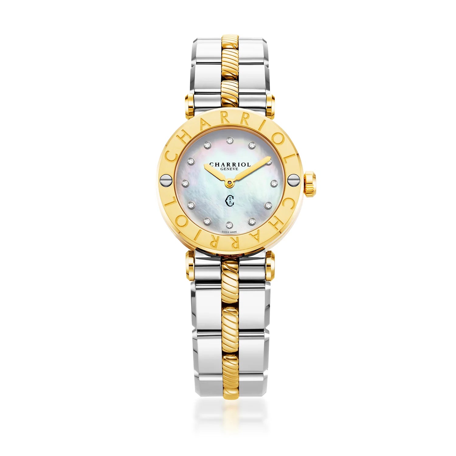 NAVIGATOR CRUISE, 28MM, QUARTZ CALIBRE, INA NG PERLAS DIAL, "CHARRIOL CHARRIOL" BEZEL, BAKAL BICOLOR MAPAGPAPALIT BRACELET - Charriol Geneve - Panoorin