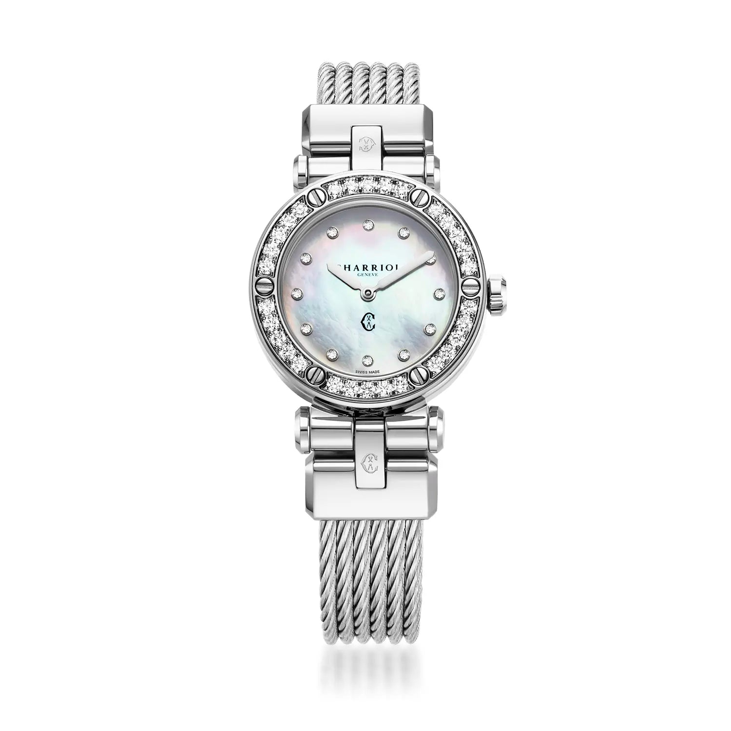 NAVIGATOR CRUISE, 28MM, KUWARTS KALIBRE, INA-NG-PERLAS NA MAY 12 DIAMONDS DIAL, 30 DIAMONDS BEZEL, BAKAL CABLE MAPAGPAPALIT BRACELET - Charriol Geneve - Panoorin