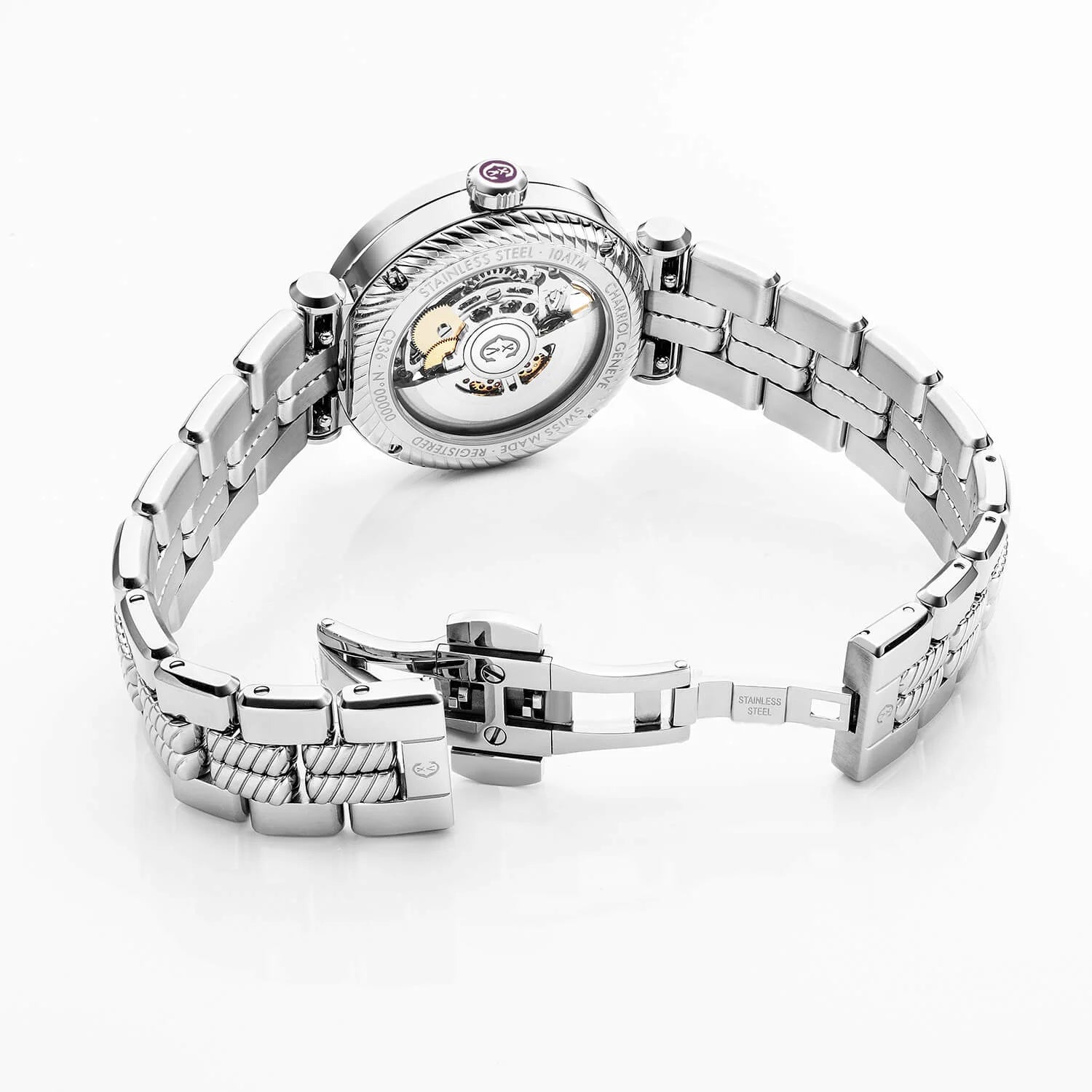 NAVIGATOR CRUISE, 36MM, CHARRIOL SKELETON AUTOMATIC CALIBRE, CRYSTAL WITH 12 DIAMONDS INDEX INNER RING DIAL, STEEL WITH 30 FULLCUTS DIAMONDS & 6 DIAMONDS, METAL INTERCHANGEABLE BRACELET - © 2024 Charriol -  Watch