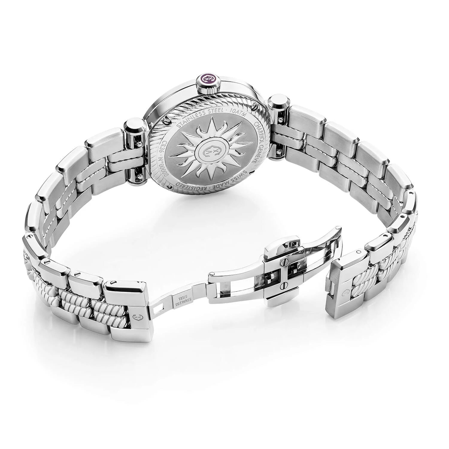 NAVIGATOR CRUISE, 36MM, MOONPHASE QUARTZ CALIBRE, AVENTURINE PRINTED WITH 11 DIAMONDS DIAL, STEEL WITH 30 DIAMONDS AND 6 SCREWS BEZEL, METAL INTERCHANGEABLE BRACELET - © 2024 Charriol -  Watch