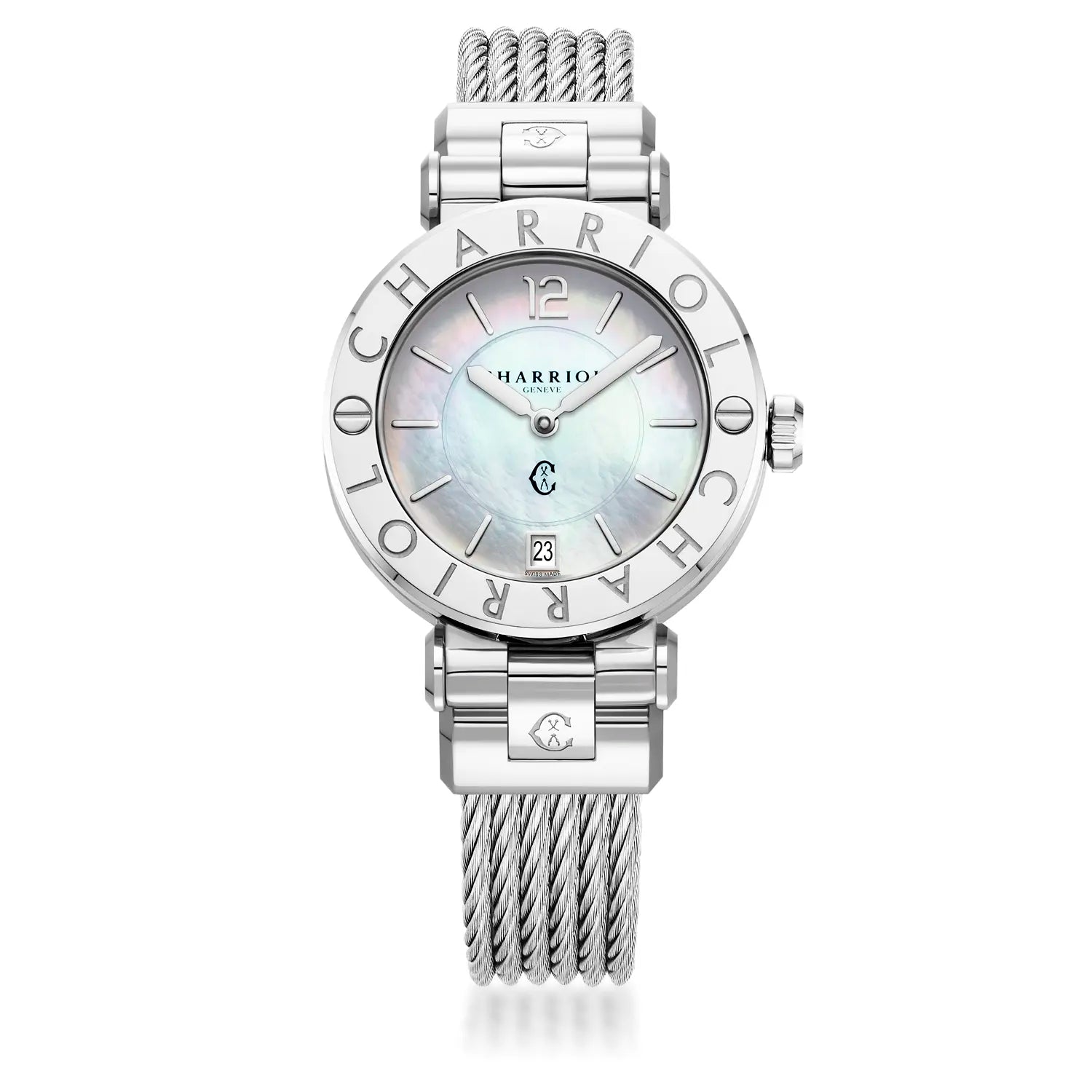 NAVIGATOR CRUISE, 36MM, QUARTZ CALIBRE, INA NG PERLAS DIAL, "CHARRIOL CHARRIOL" BEZEL, STEEL CABLE MAPAGPAPALIT BRACELET - Charriol Geneve - Panoorin