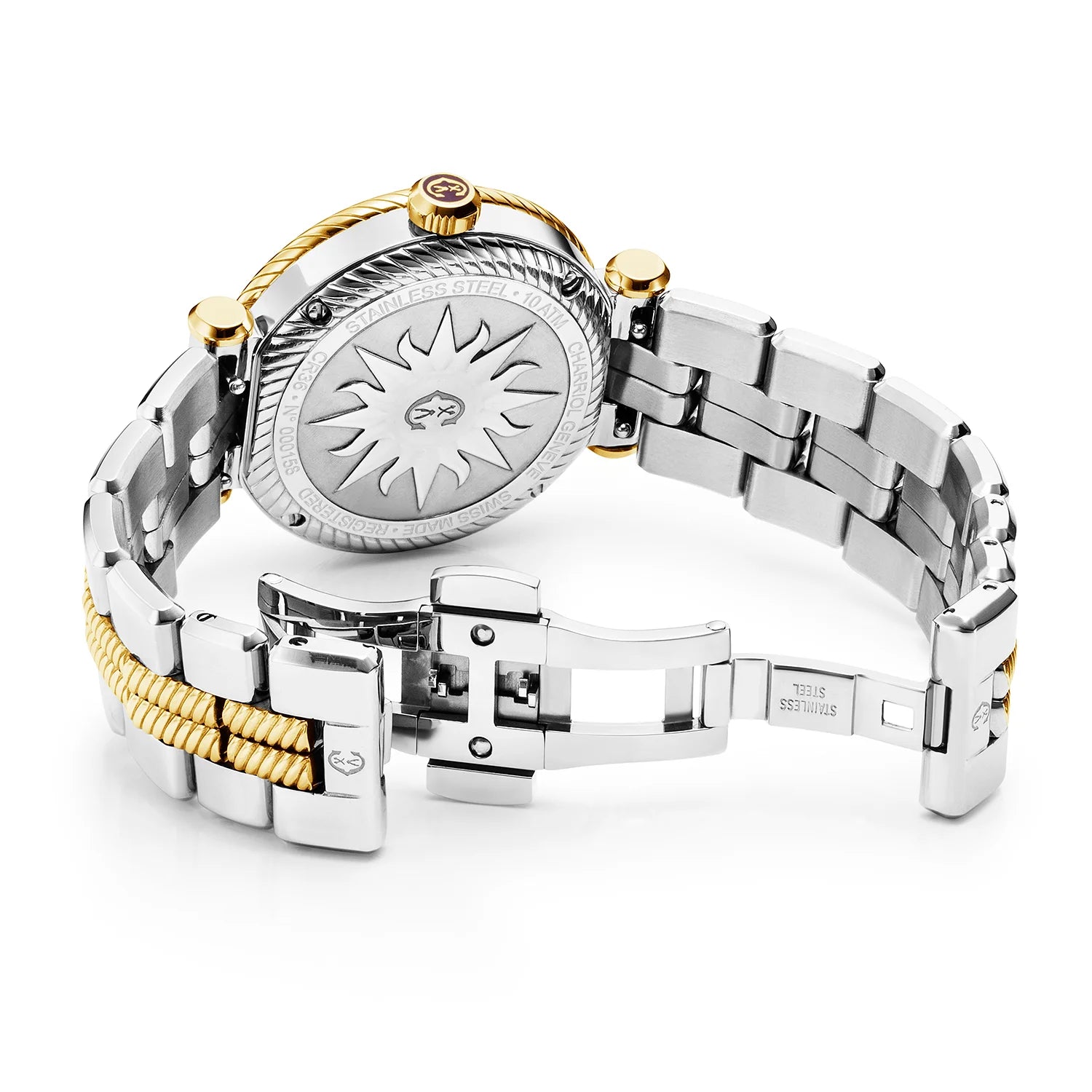 NAVIGATOR CRUISE, 36MM, KUWARTS KALIBRE, INA NG PERLAS NA MAY 10 DIAL DIAMONDS, "CHARRIOL CHARRIOL" BEZEL, BICOLOR MAPAGPAPALIT BRACELET - Charriol Geneve - Panoorin