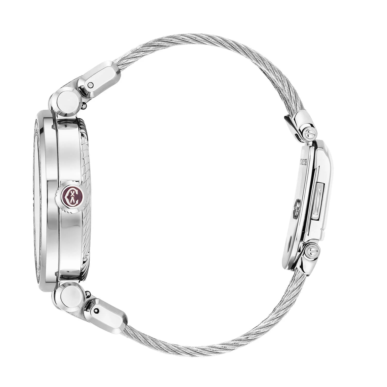 NAVIGATOR CRUISE, 36MM, QUARTZ CALIBRE, WHITE MOTHER-OF-PEARL AND MATT WHITE SUN CENTER WITH 12 ROMAN FIGURES DIAL, STEEL WITH 30 DIAMONDS BEZEL, STEEL INTERCHANGEABLE CABLE BRACELET - © 2024 Charriol -  Watch