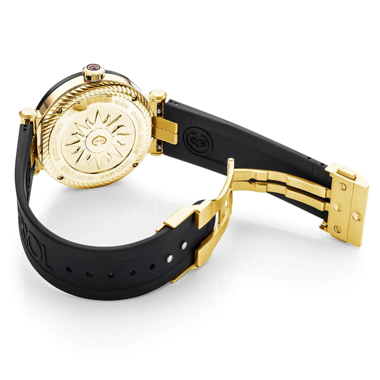 NAVIGATOR CRUISE, 41MM, QUARTZ CALIBRE, BLACK WITH YELLOW 2 ARABIC AND 9 INDEX DIAL, STEEL BLACK PVD "CHARRIOL CHARRIOL" WITH 2 SCREWS BEZEL, BLACK RUBBER INTERCHANGEABLE BRACELET - © 2024 Charriol -  Watch