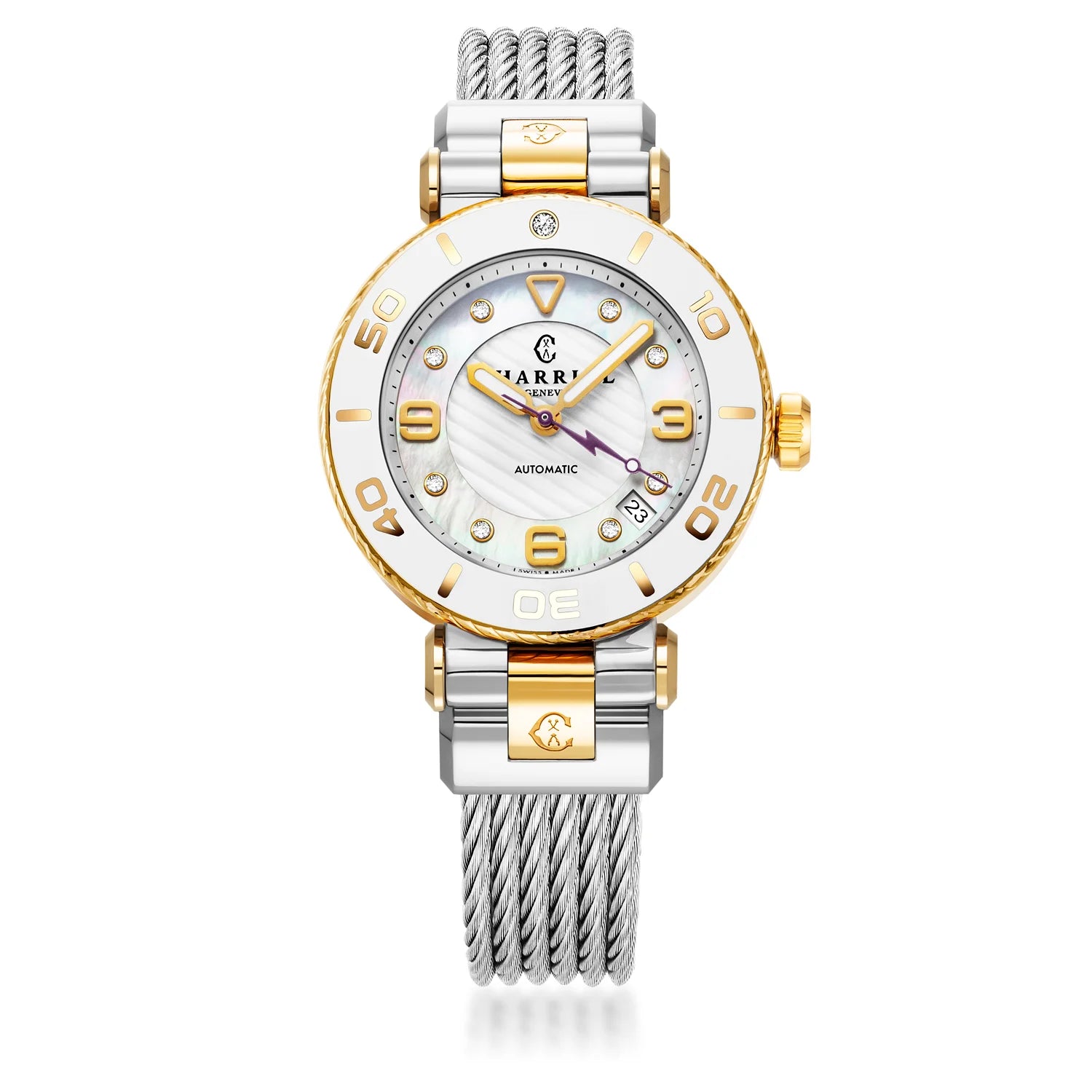 NAVIGATOR SURF, 36MM, AWTOMATIKONG KALIBRE, PUTING DIAL, PUTING BEZEL, BAKAL CABLE MAPAGPAPALIT BRACELET - Charriol Geneve - Panoorin