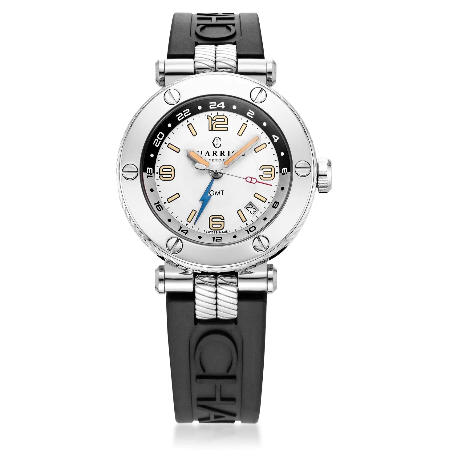 NAVIGATOR SURF GMT, 41MM, AWTOMATIKONG KALIBRE, PUTING DIAL, 6 SCREWS BEZEL, ITIM NA GOMA MAPAGPAPALIT PULSERAS - Charriol Geneve - Panoorin