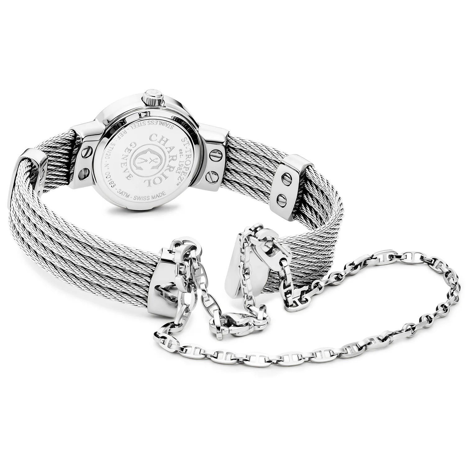ST TROPEZ, 20MM, QUARTZ CALIBRE, MOTHER-OF-PEARL DIAL, STEEL WITH 24 DIAMONDS BEZEL, STEEL CABLE BRACELET - Charriol Geneve -  Watch