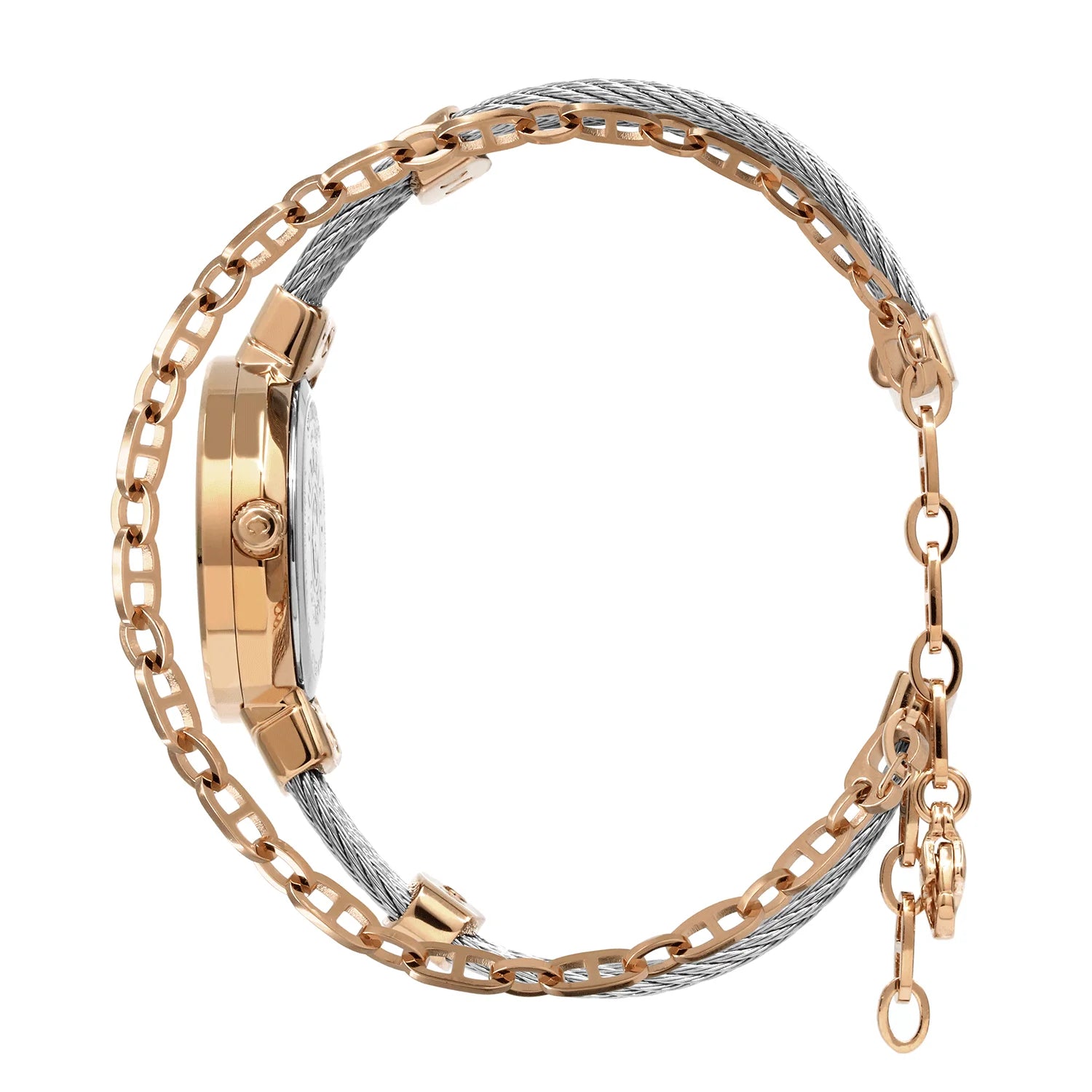 ST TROPEZ, 25MM, KUWARTS KALIBRE, INA-NG PERLAS NA MAY 11 DIAMONDS DIAL, INA-NG PERLAS BEZEL, BAKAL CABLE BRACELET - Charriol Geneve - Panoorin