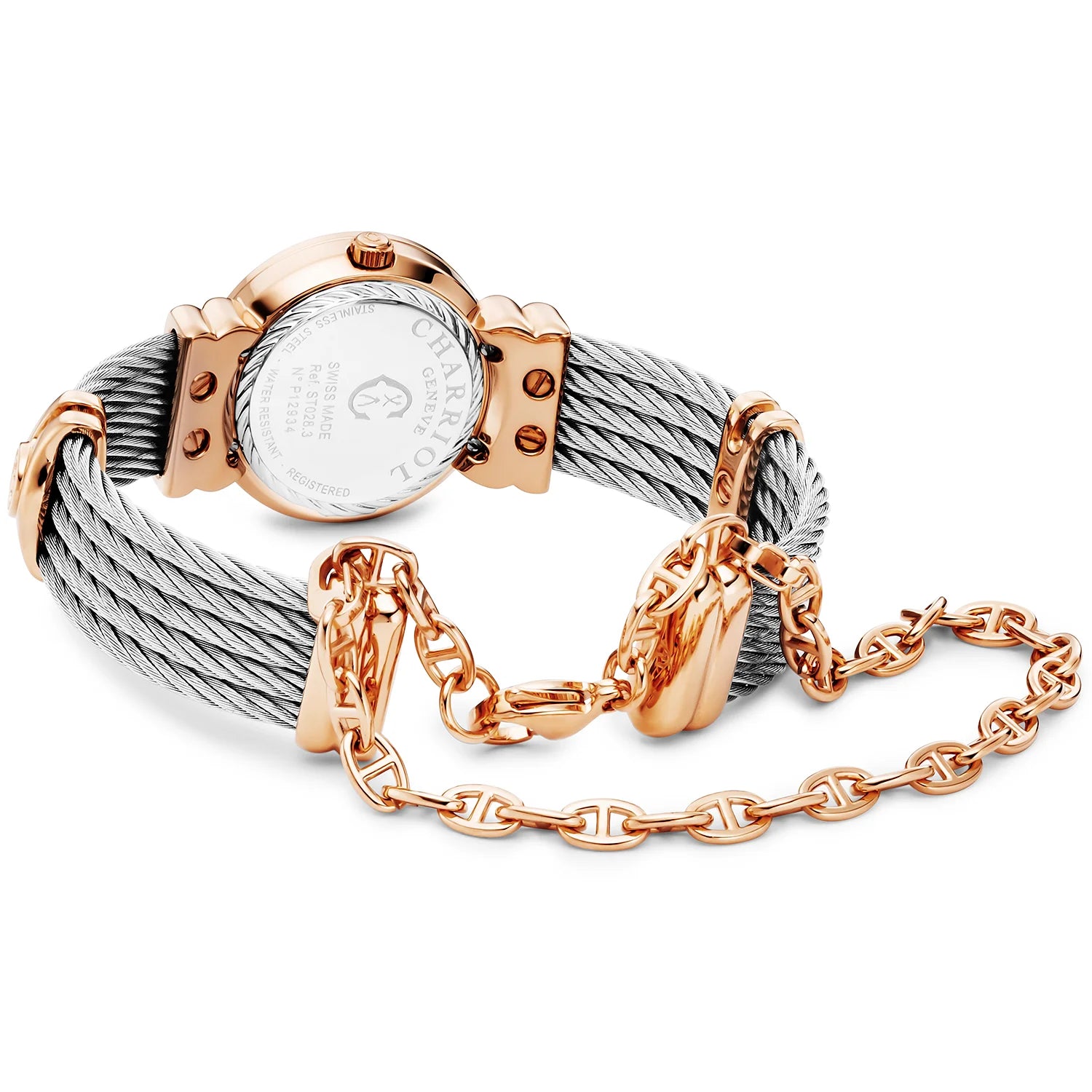 St Tropez Icon 24.5mm Panoorin ang Rose Gold PVD, Steel Cable, Charriol Bezel at 12 Diamonds White MOP Dial - Charriol Geneve - Panoorin