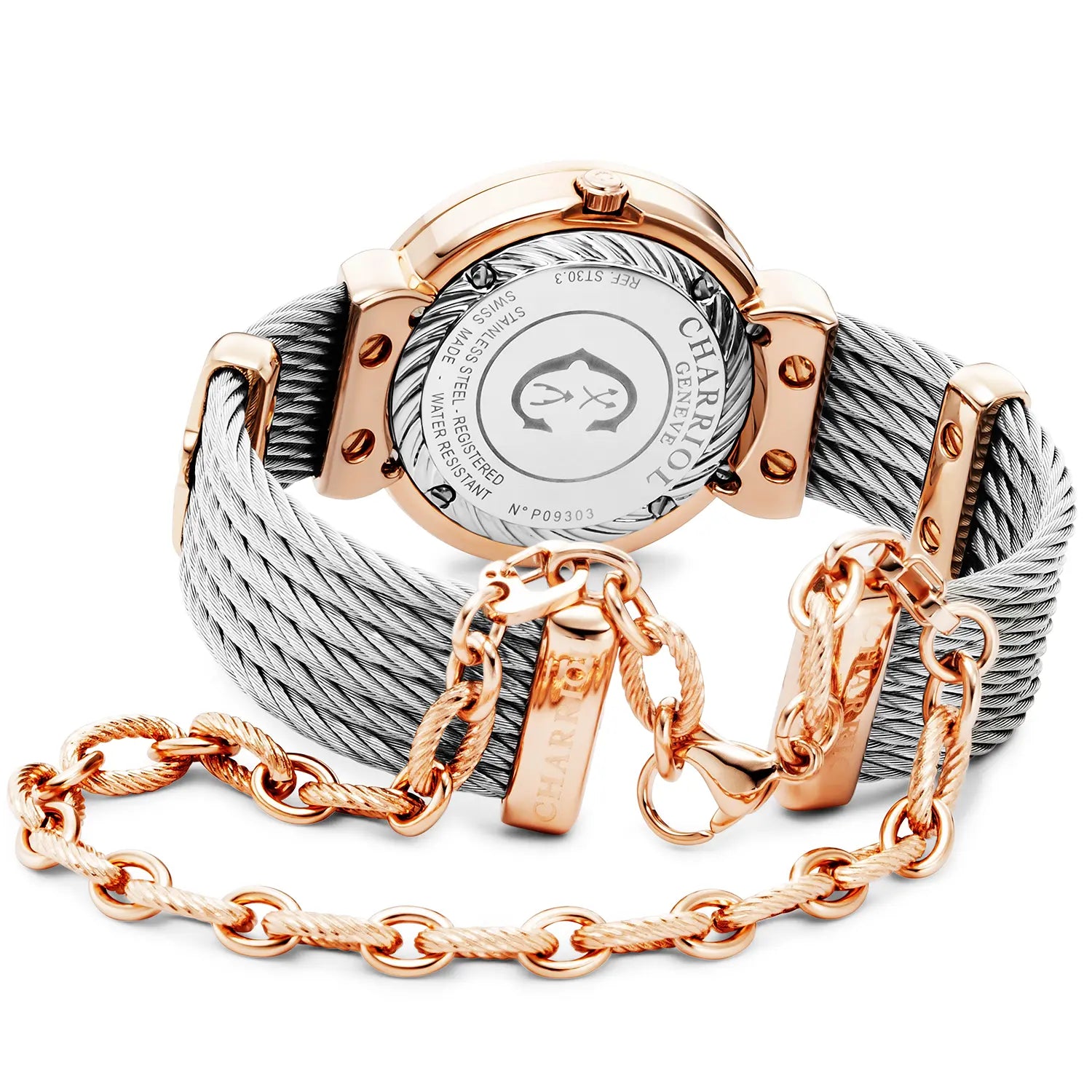 ST TROPEZ ICON, 30MM, KUWARTS KALIBRE, INA-NG-PERLAS HIBISCUS DIAL, INA-NG-PERLAS NA MAY 8 DIAMONDS BEZEL, BAKAL CABLE PULSERAS - Charriol Geneve - Panoorin