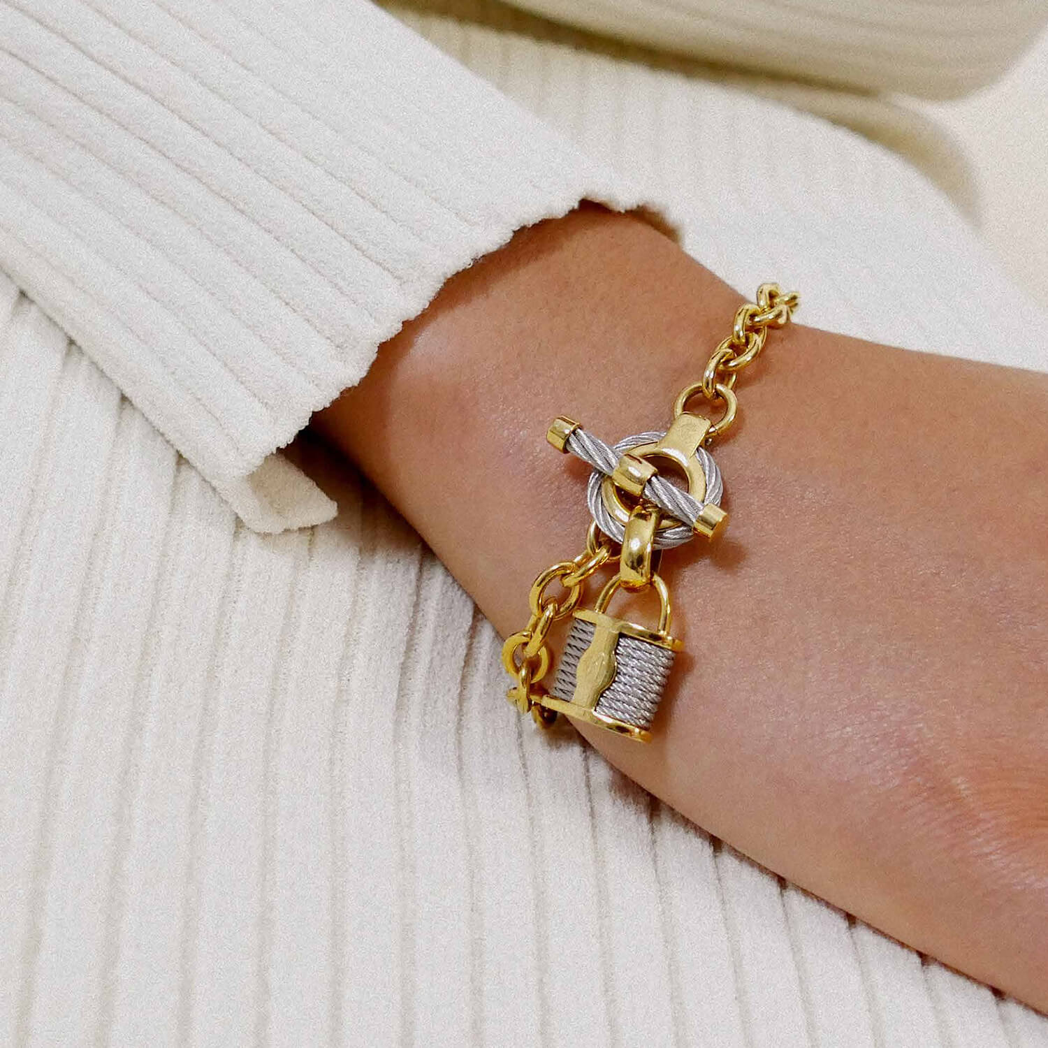 Steel_Yellow Gold Porthole na may Lock