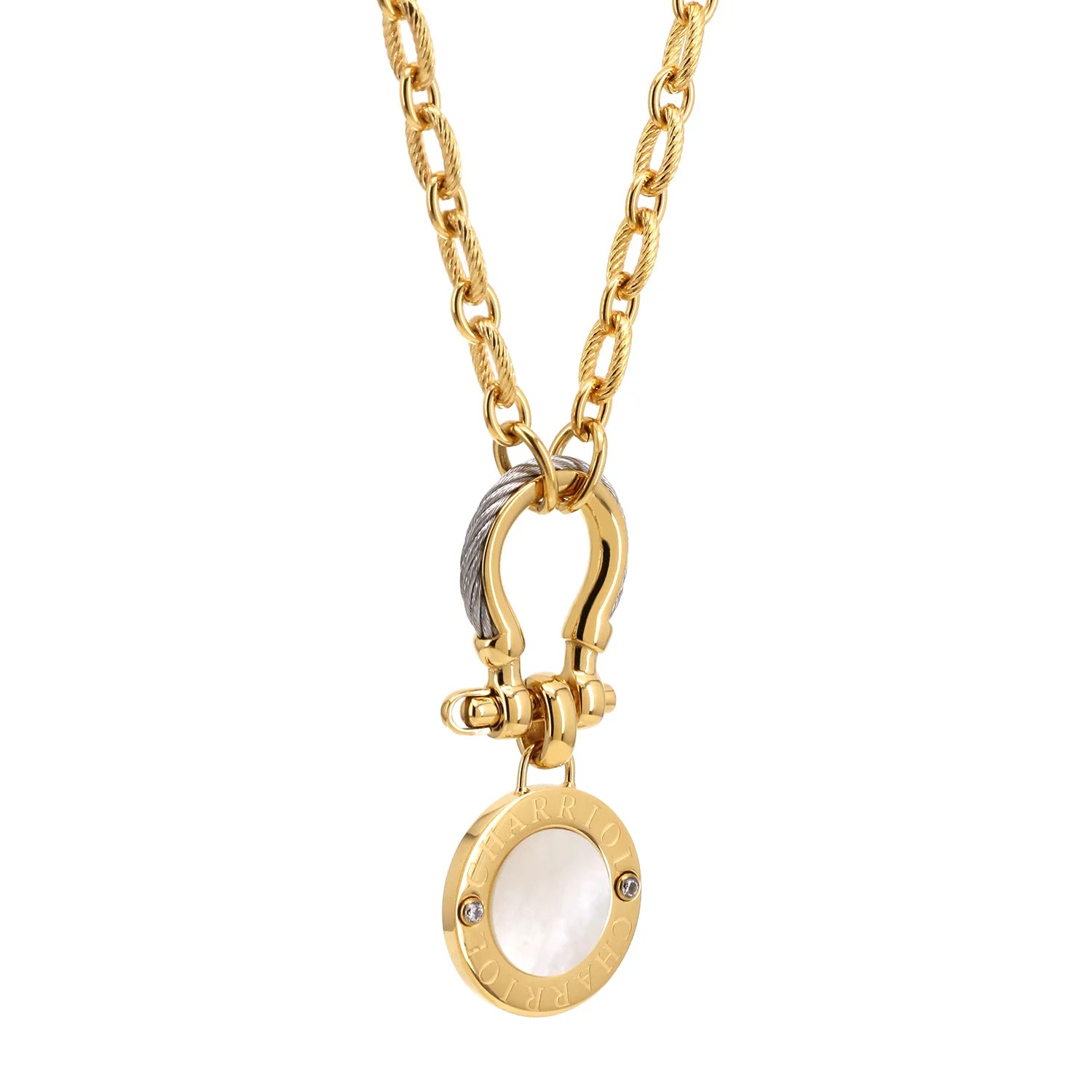 Steel_Yellow Gold na may 2 Zirconias_50cm hanggang 55cm